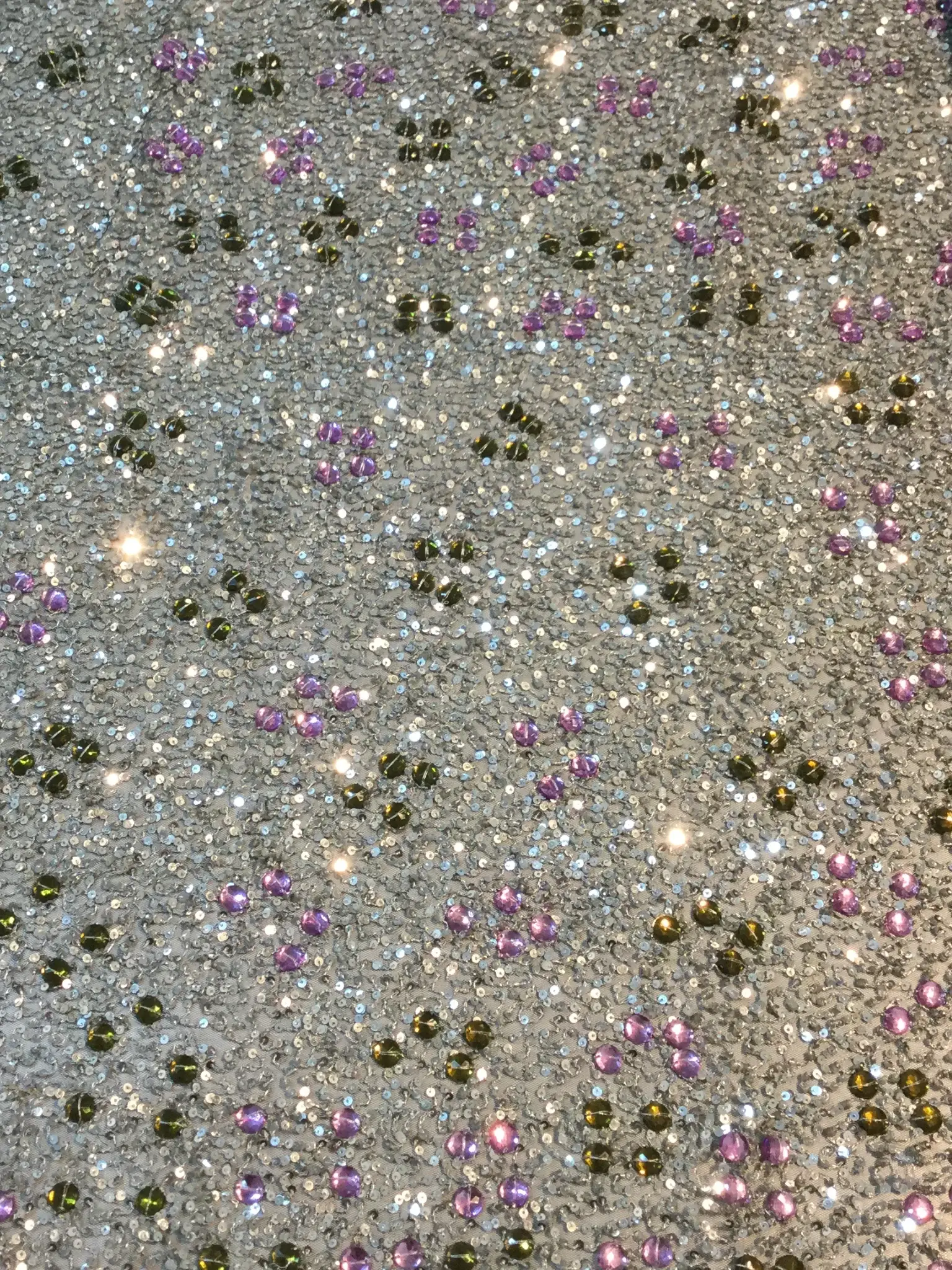 Novelty Sequins and Crystals on Tulle in Olive and Pink