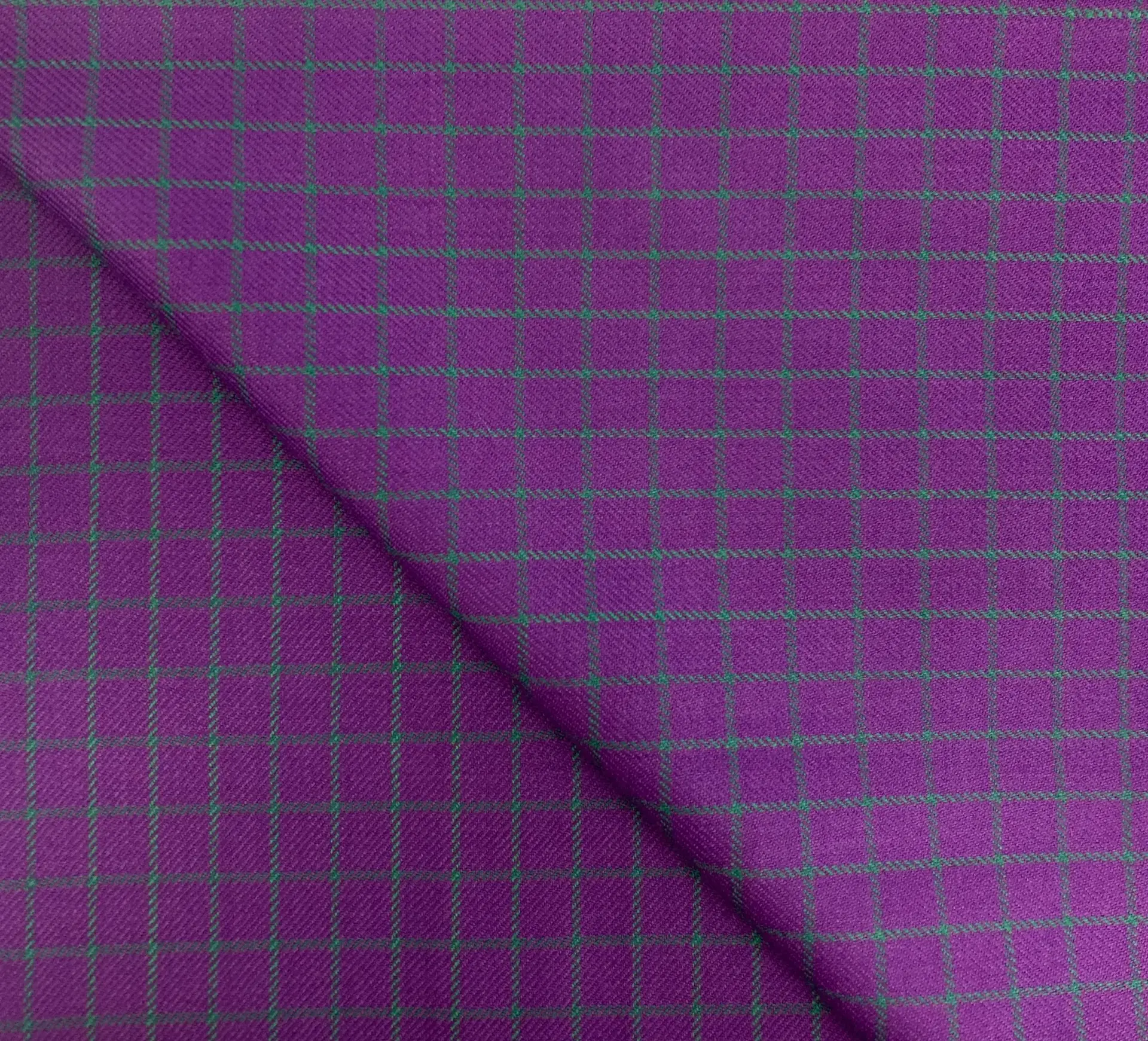 Italian Wool Windowpane Suiting in Purple & Green