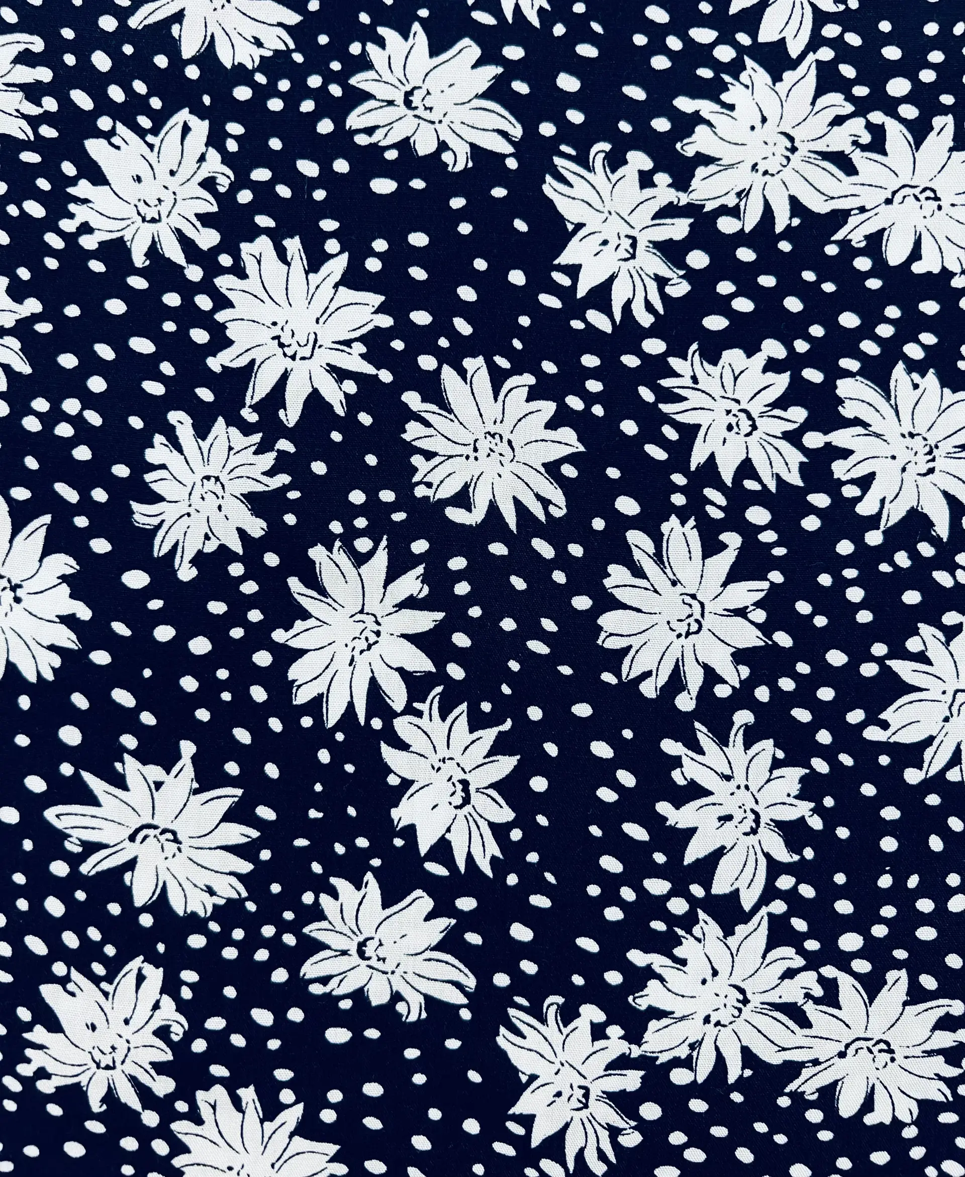 Printed Viscose Challis in Navy & White