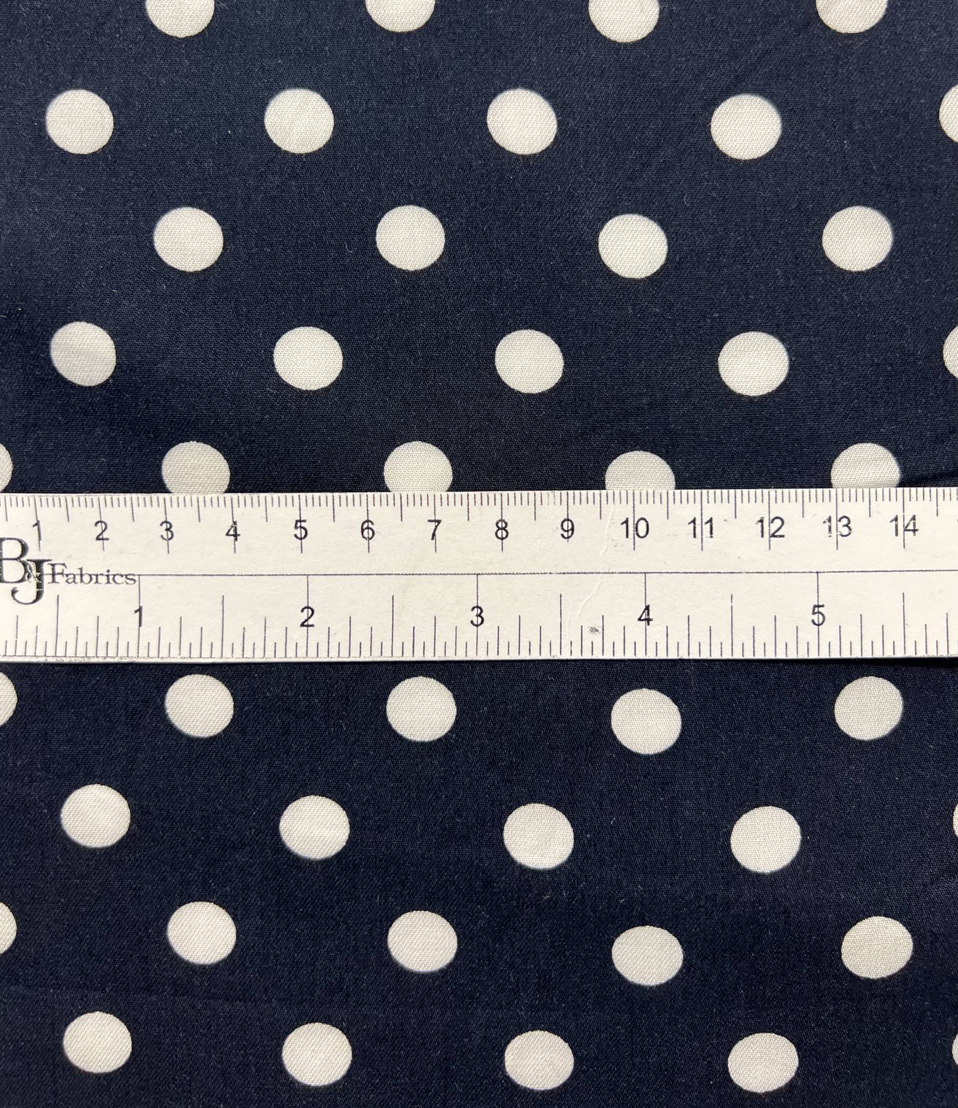 Printed Viscose Challis in Navy & White 1/2" Dots