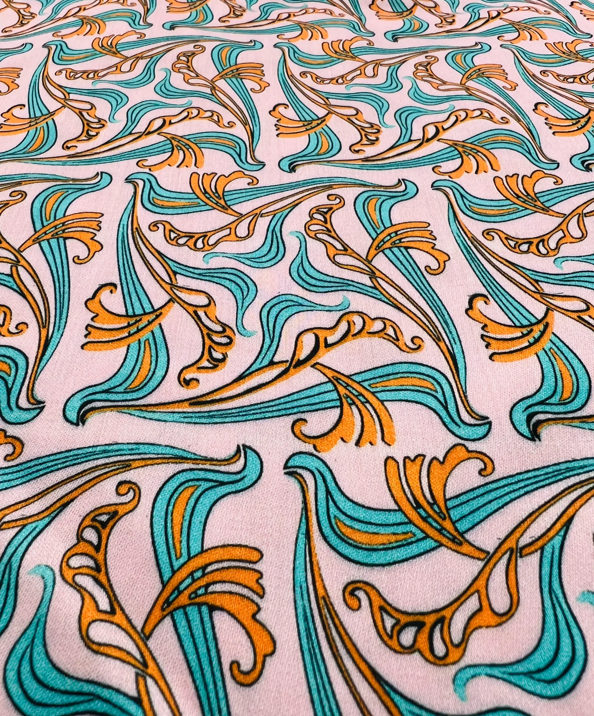 Printed Viscose challis Sateen On Pink Ground
