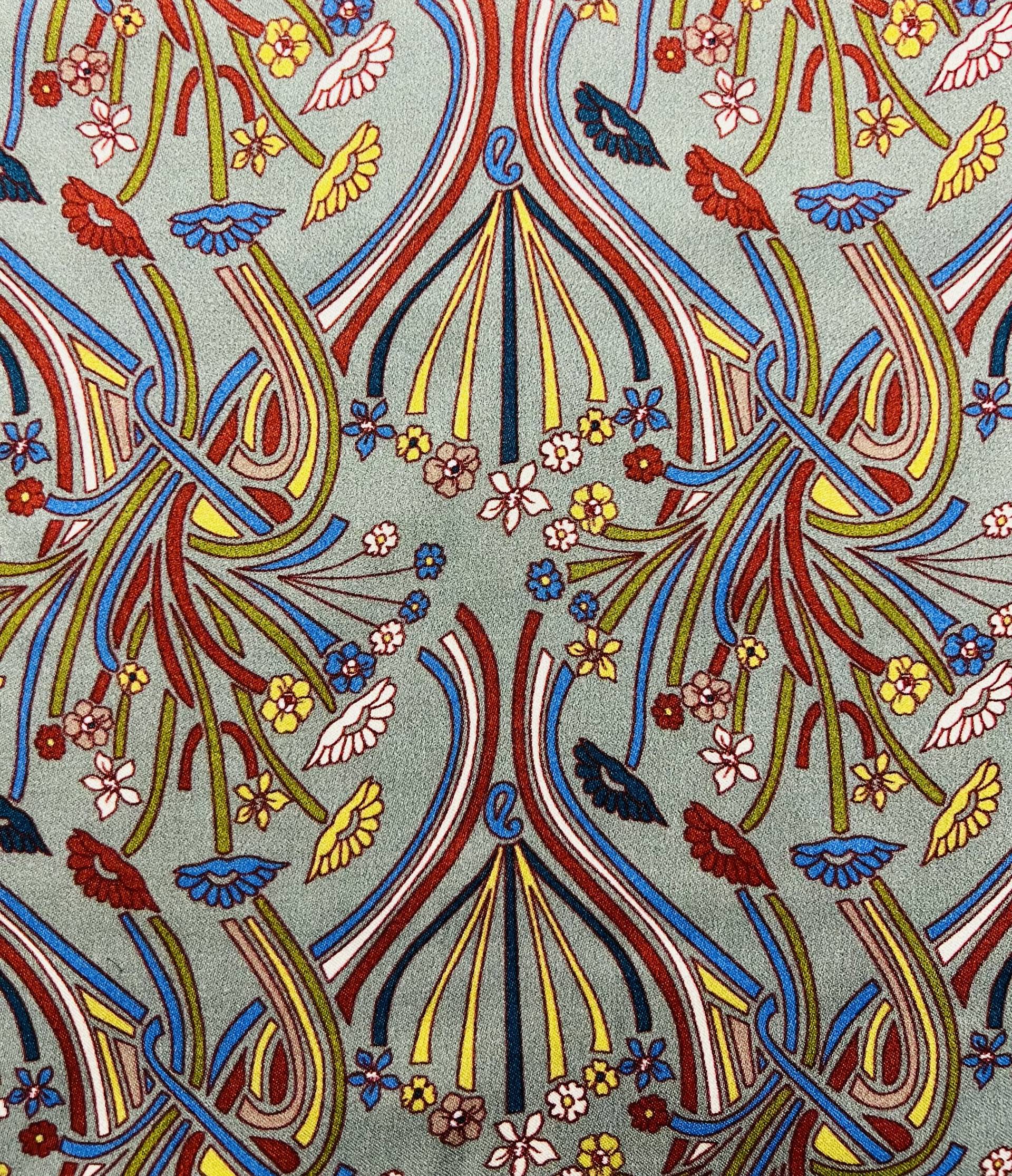 Printed viscose challis Sateen On Sage Ground
