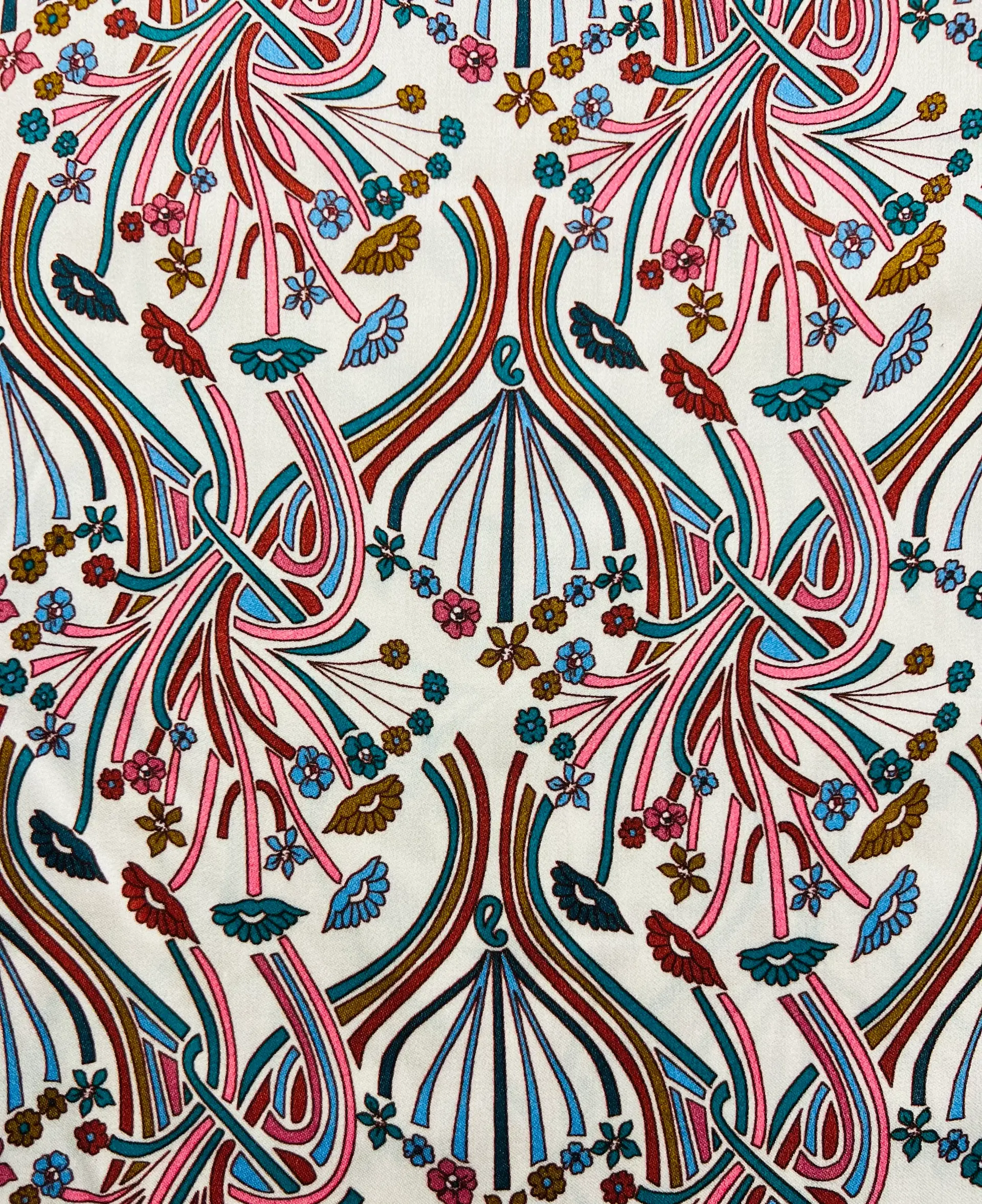 Printed Viscose Challis Sateen On Ivory Ground