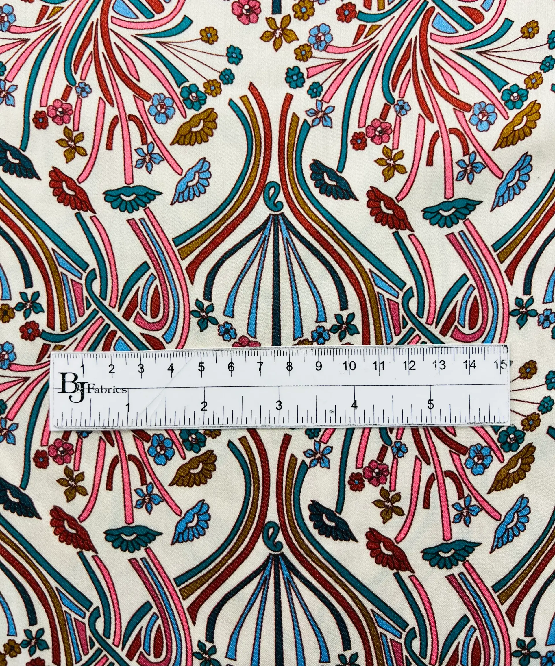 Printed Viscose Challis Sateen On Ivory Ground