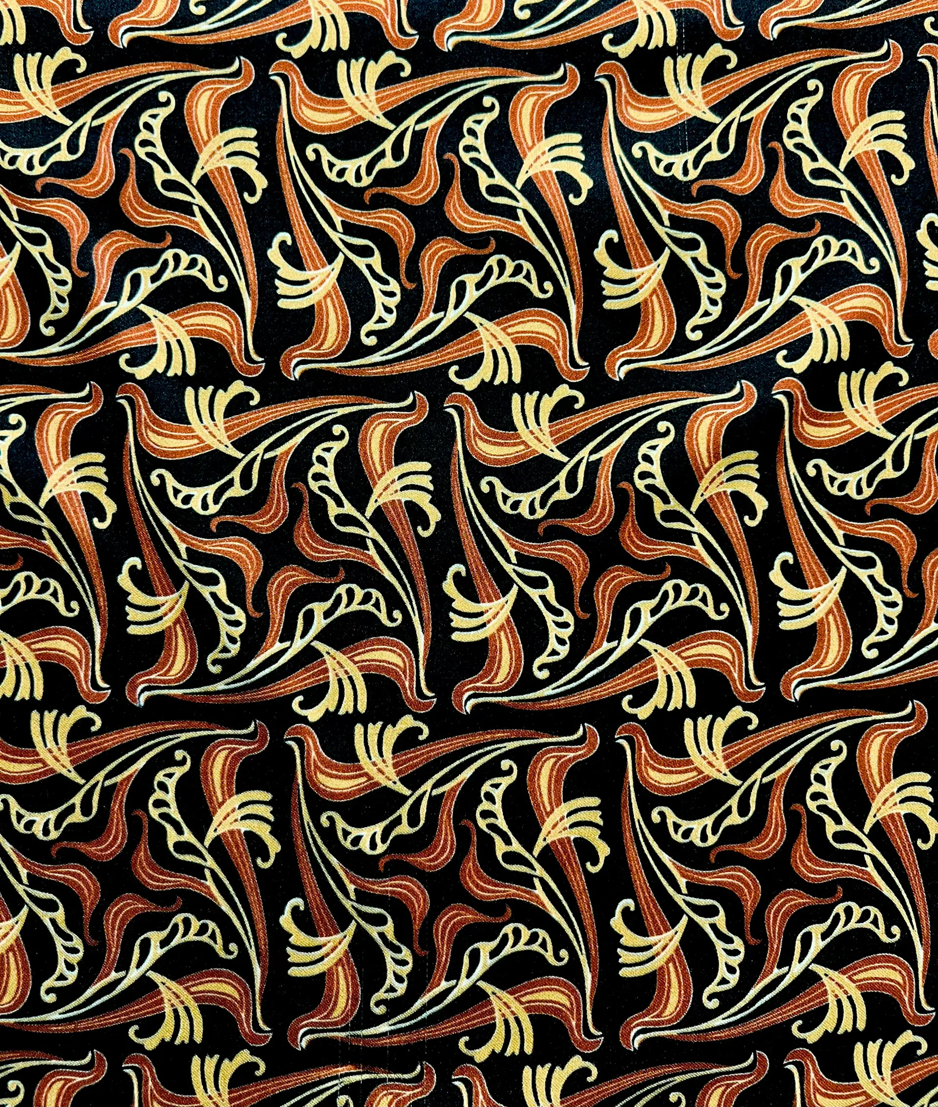 Printed Viscose Sateen Challis on Black Ground