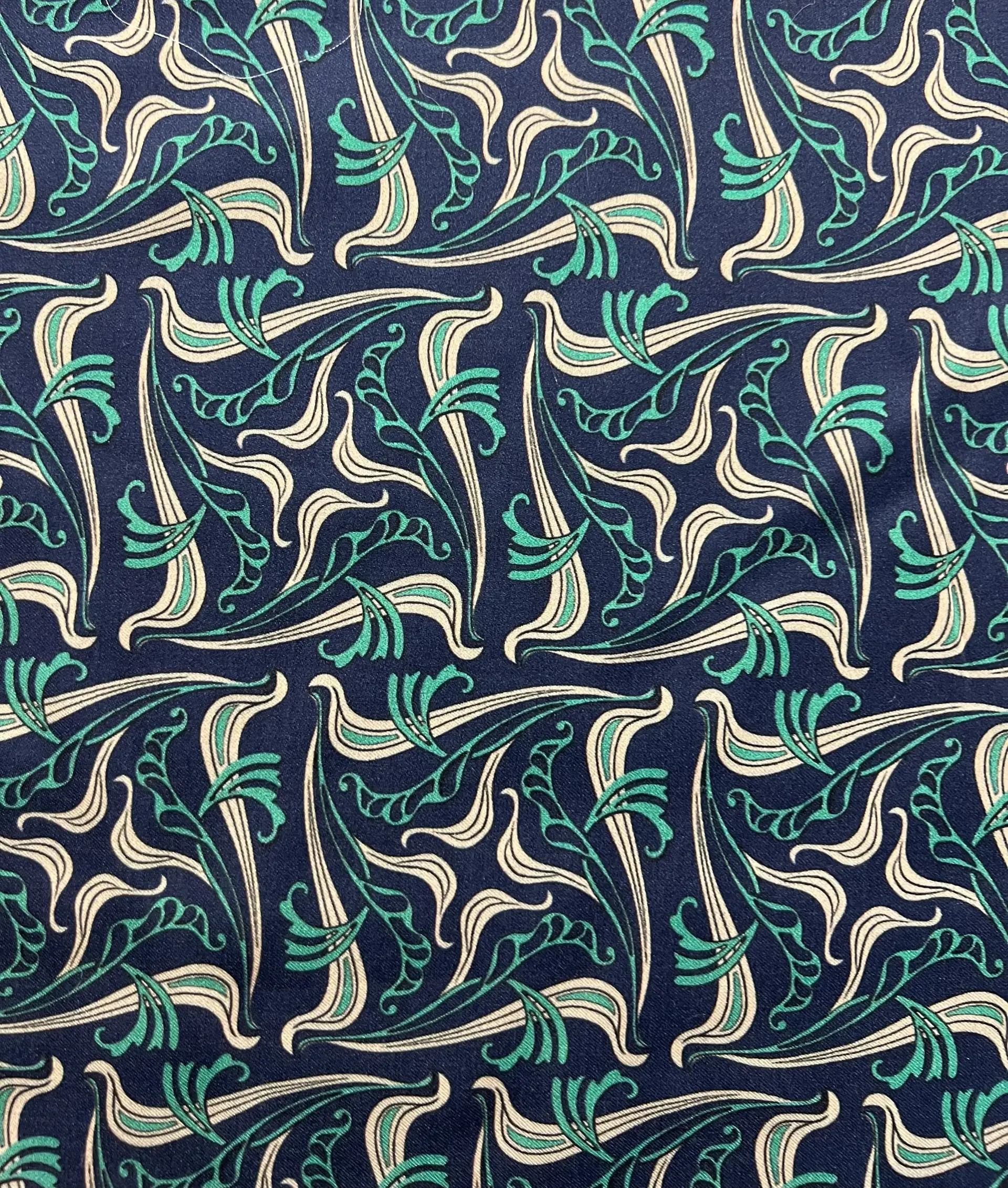 Printed Viscose Sateen Challis on Navy Ground