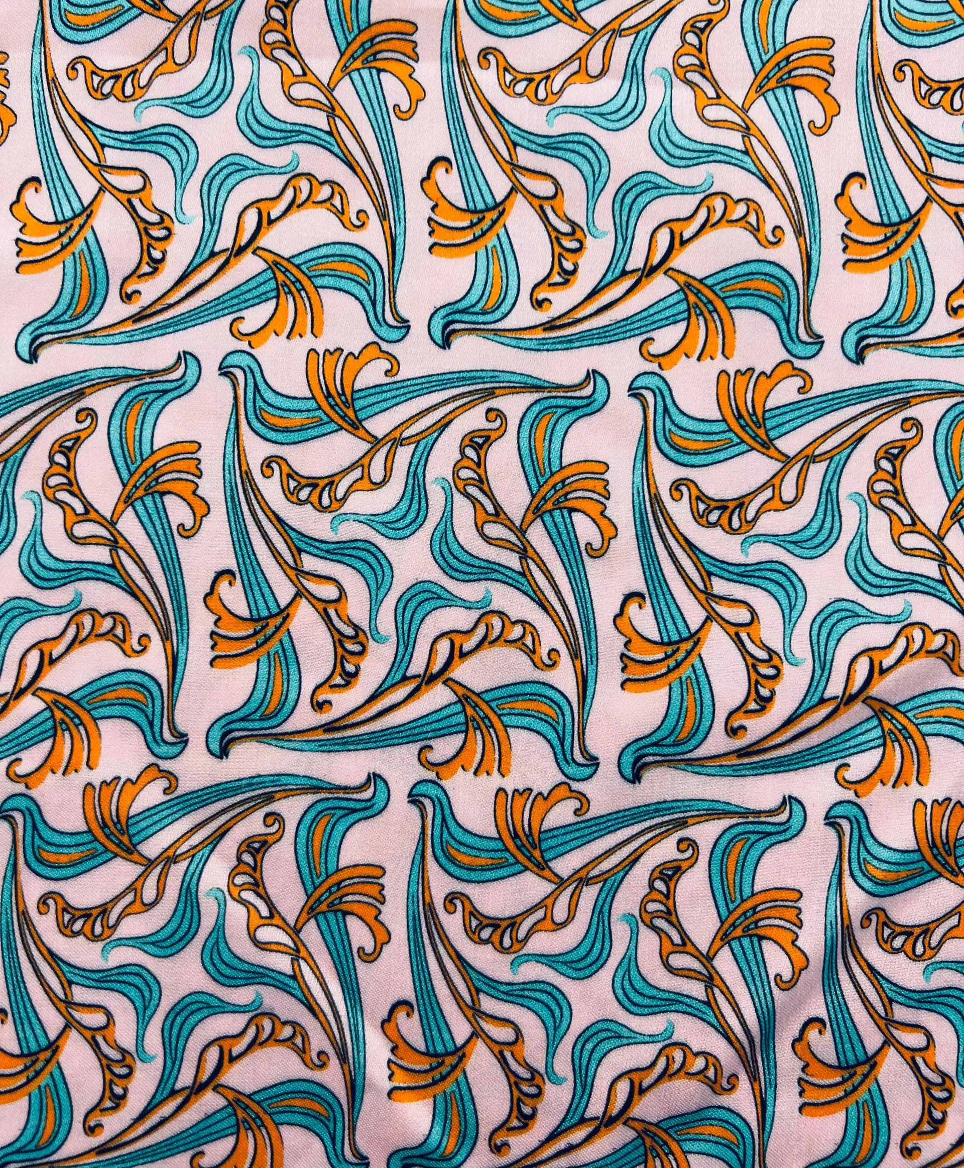 Printed Viscose challis Sateen On Pink Ground