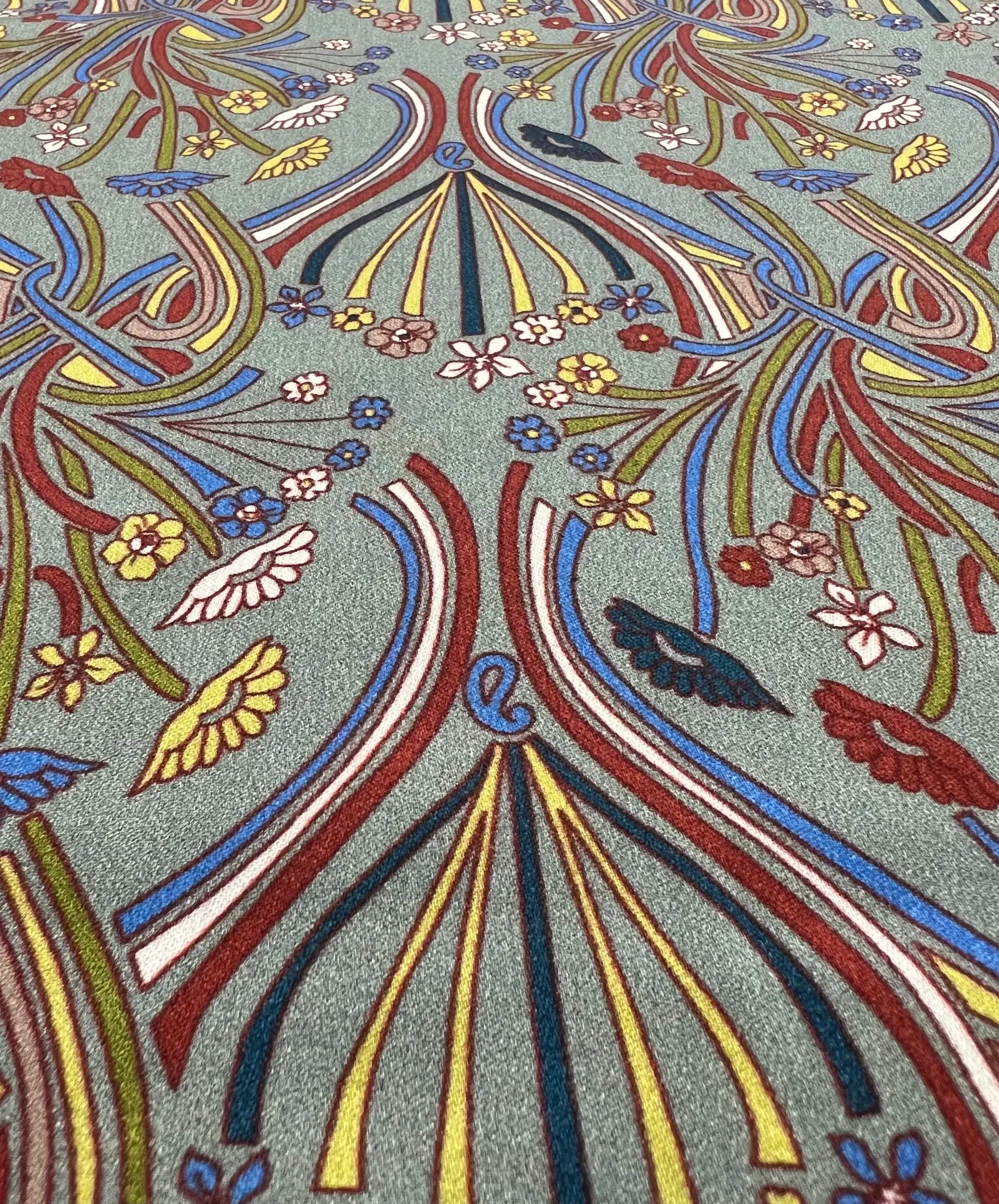 Printed viscose challis Sateen On Sage Ground