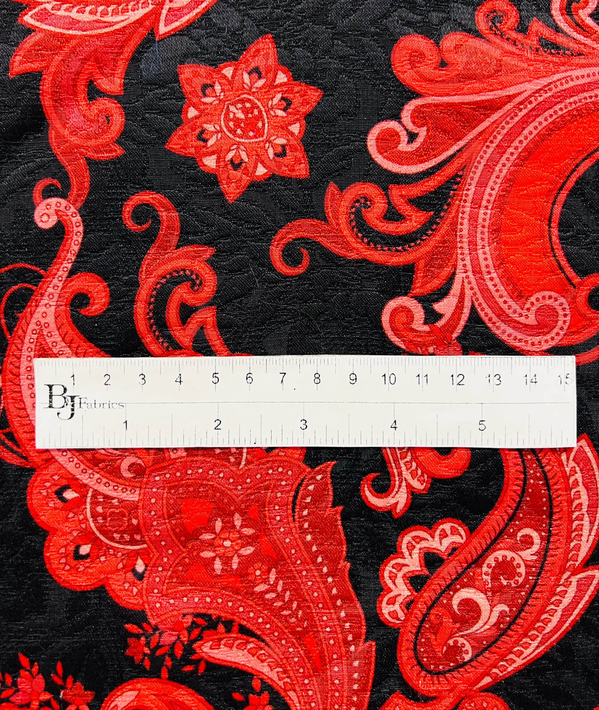 Printed Pure Silk Damask in Coral & Black