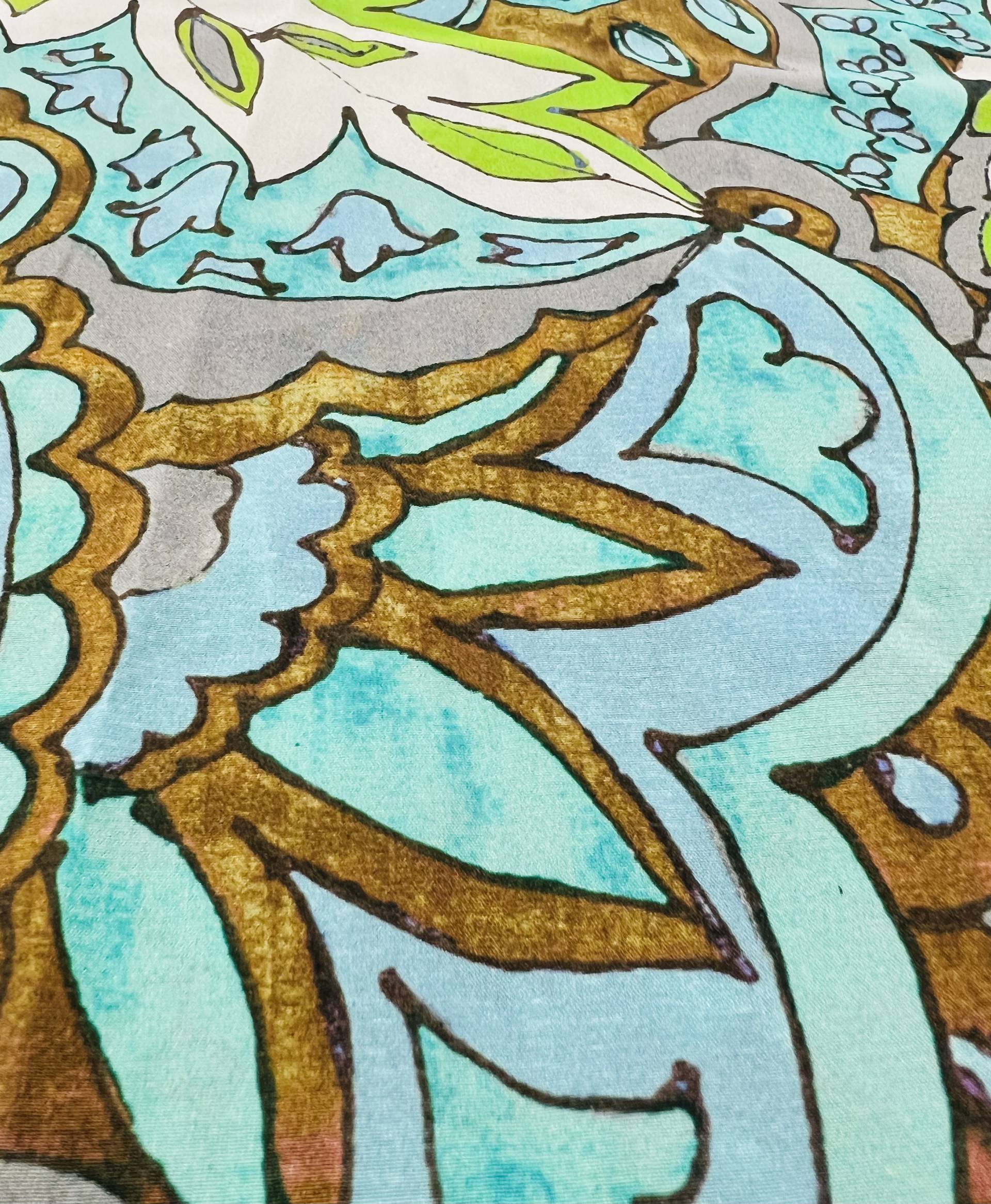 Printed Silk Crepe de Chine in Browns. Acqua