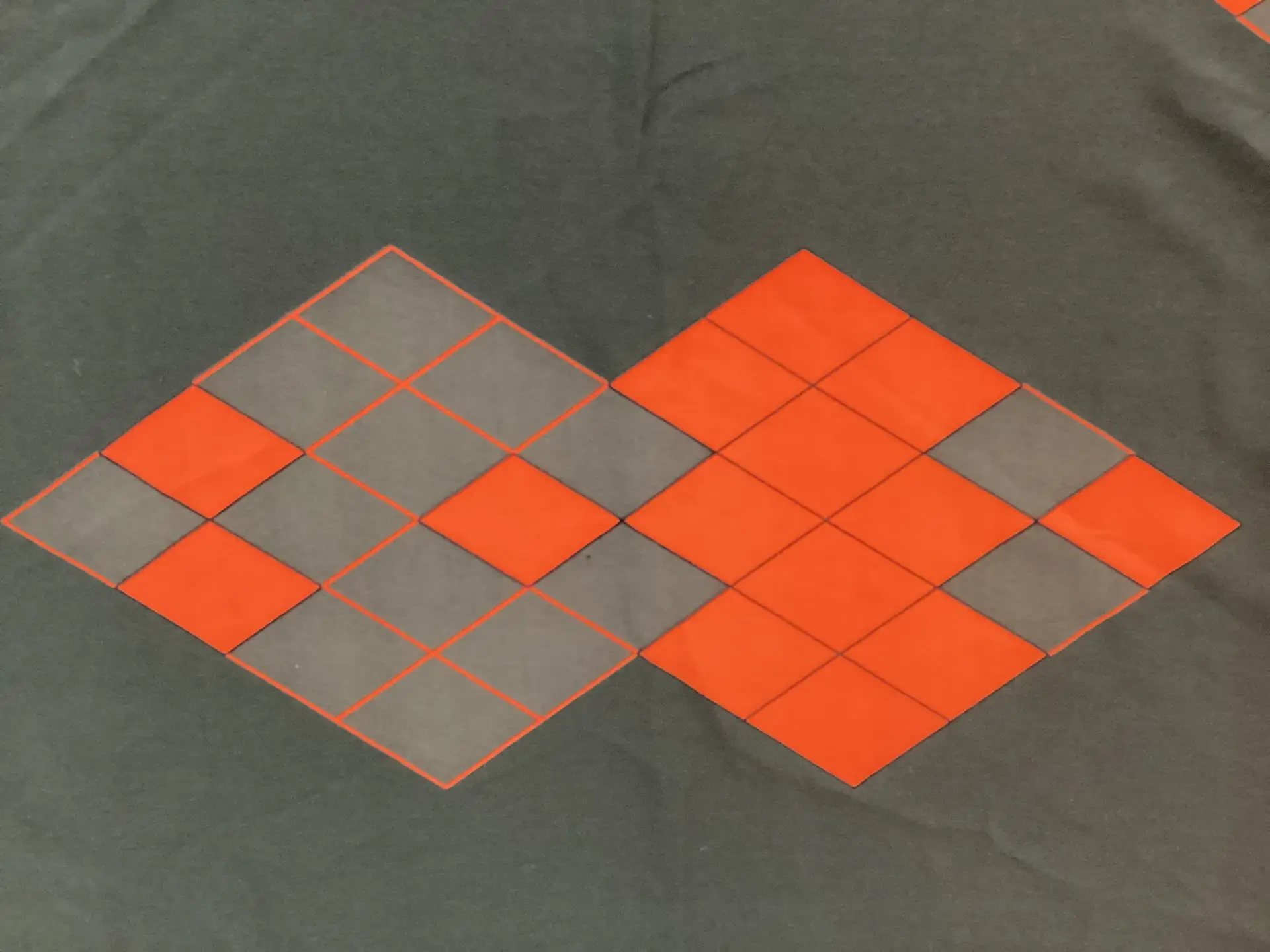 100% Washed Silk Crepe De Chine Argyle Printed in Hunter Green Ground with Orange