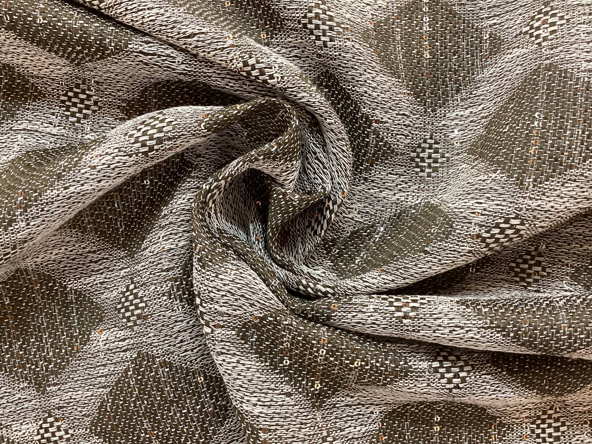 Linen Blend Double Face Sequined Geometric in Straw