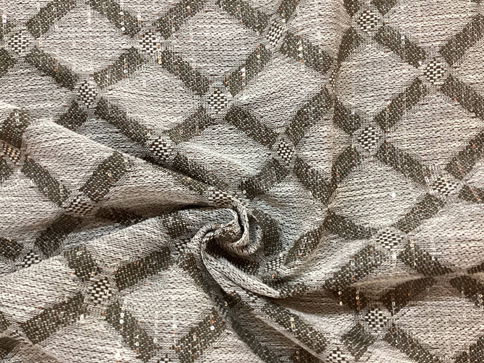 Linen Blend Double Face Sequined Geometric in Straw