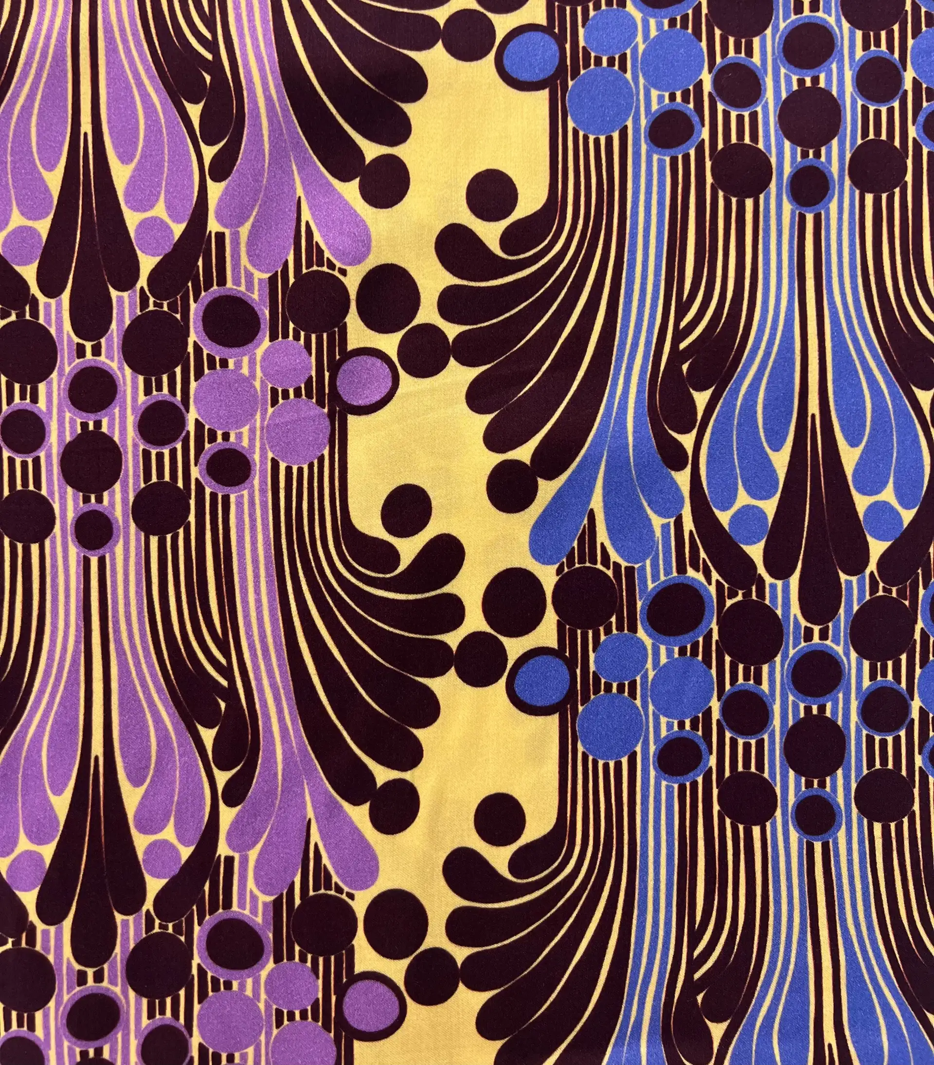 Printed Viscose Challis Sateen on Mustard Ground