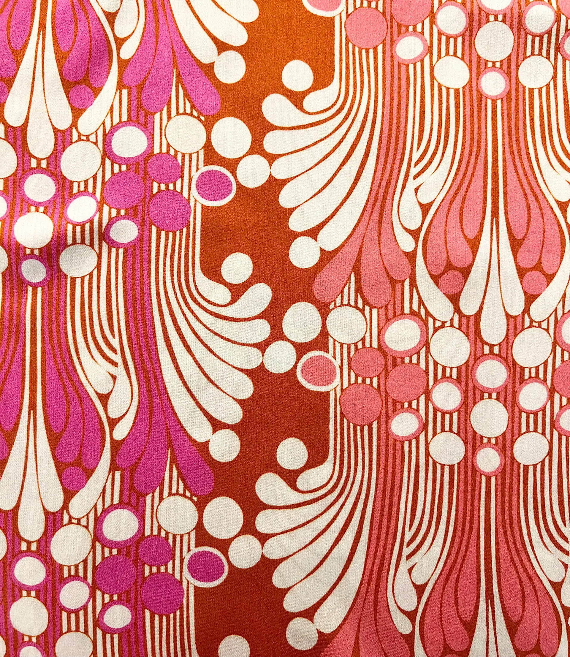Printed Viscose Challis Sateen on Orange Ground