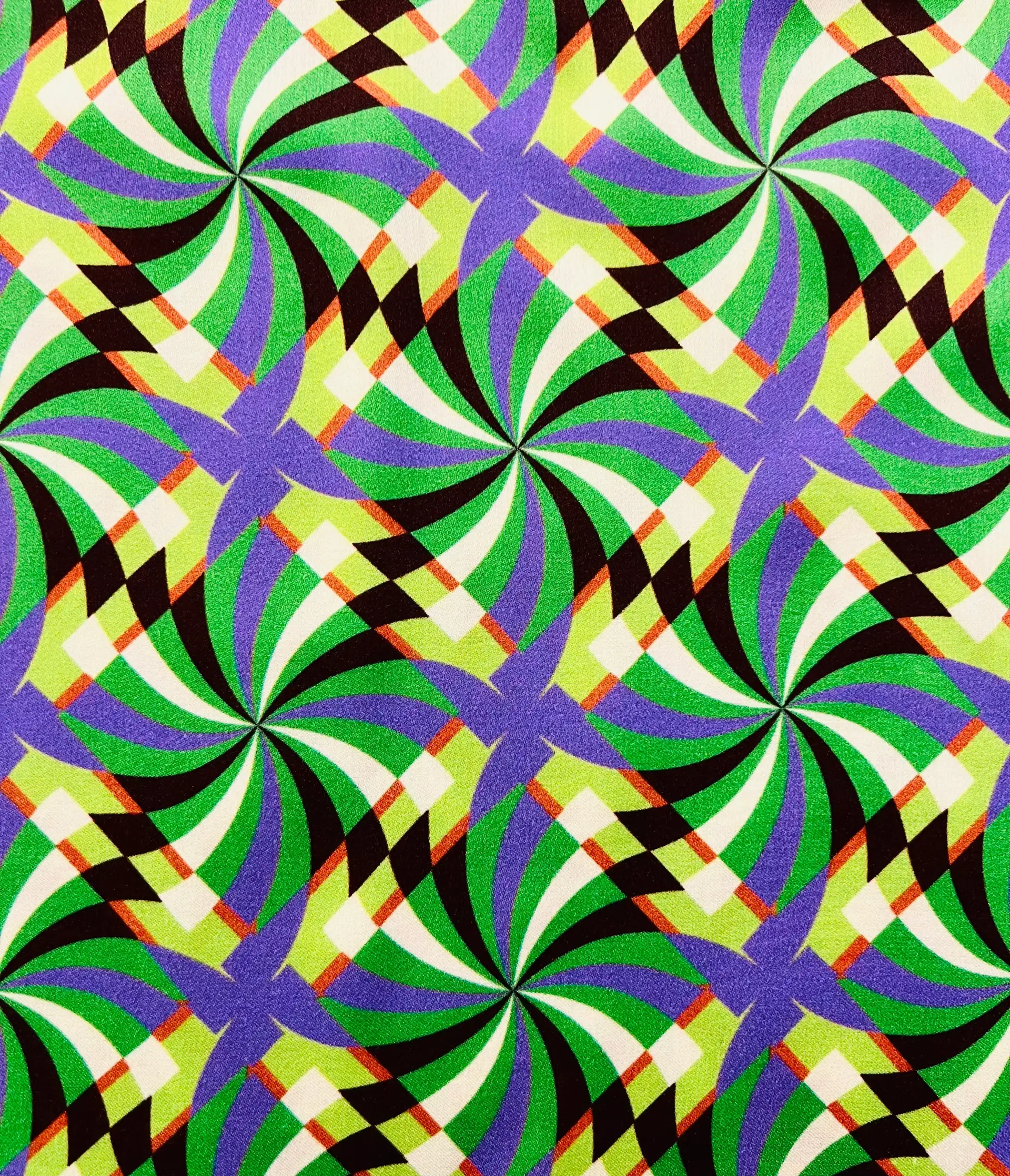 Printed Viscose Challis Sateen in Mint/Black/Yellow/Purple