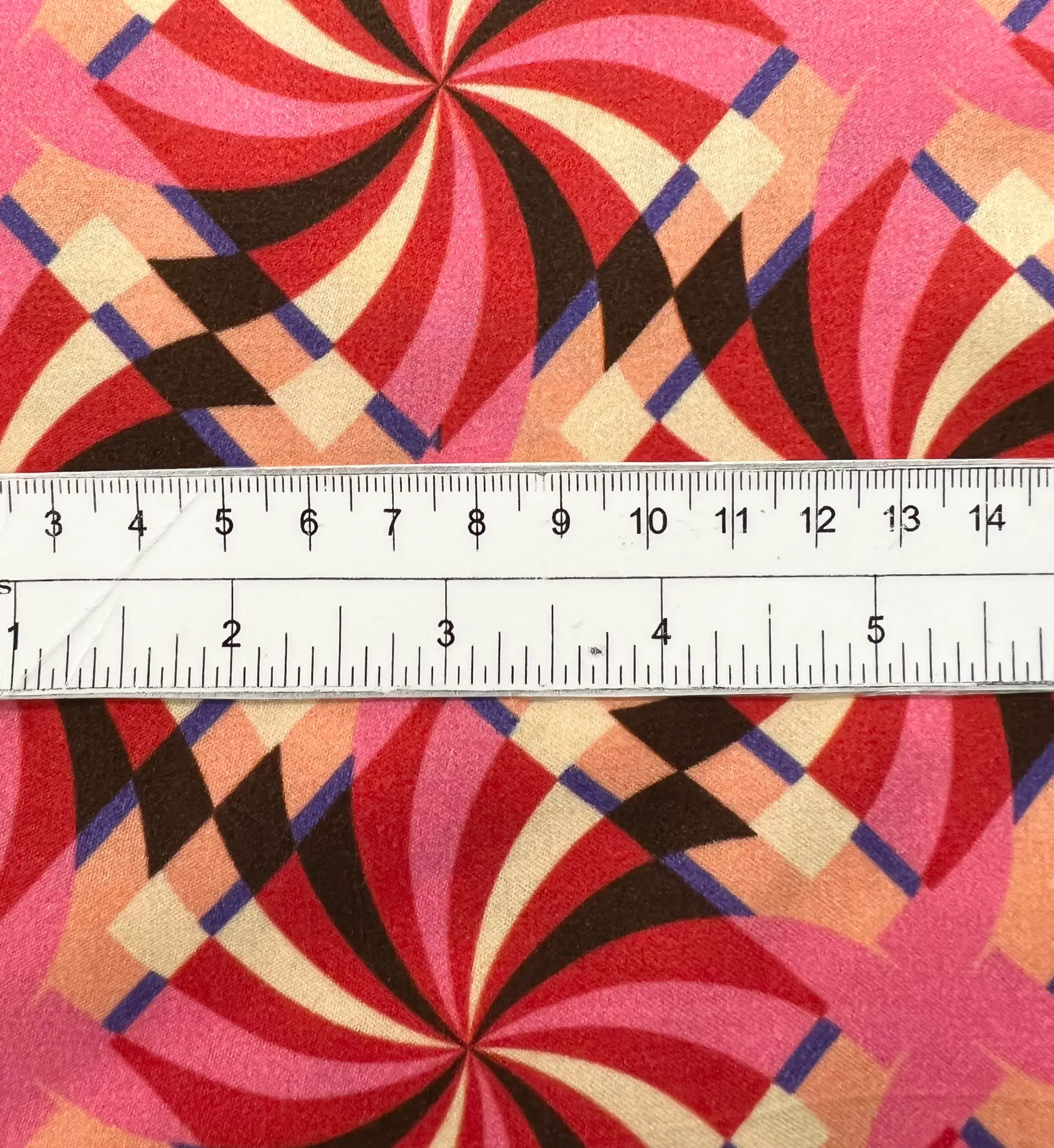 Printed Viscose Challis Sateen in Coral/Cream/Black