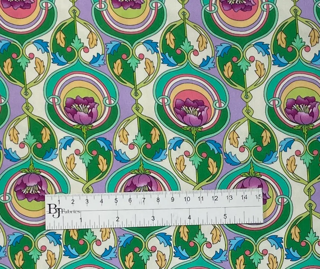 Made in Italy 100% Viscose Sateen Challis Print in Green
