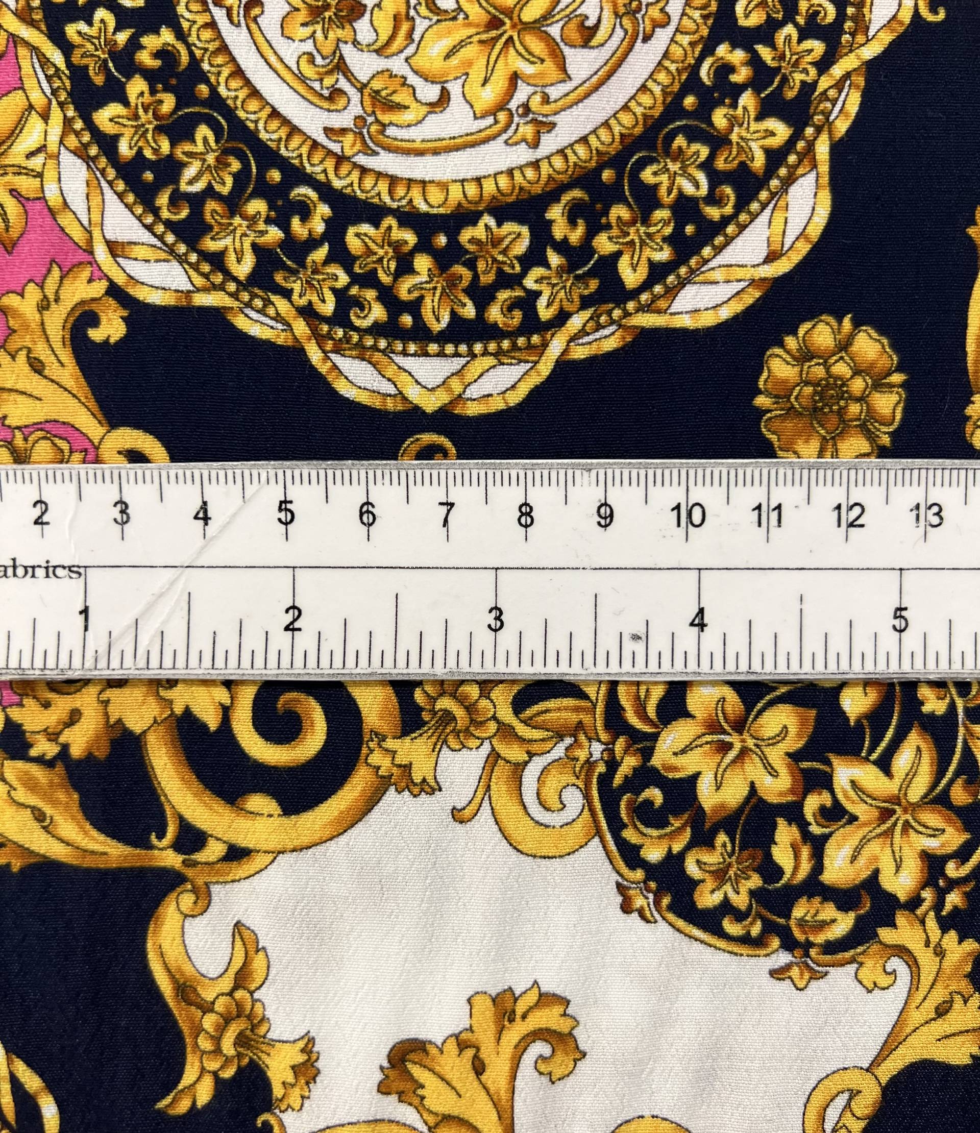 Viscose Tissue Crepe Baroque Print in Navy/Red/Gold/White/Gold