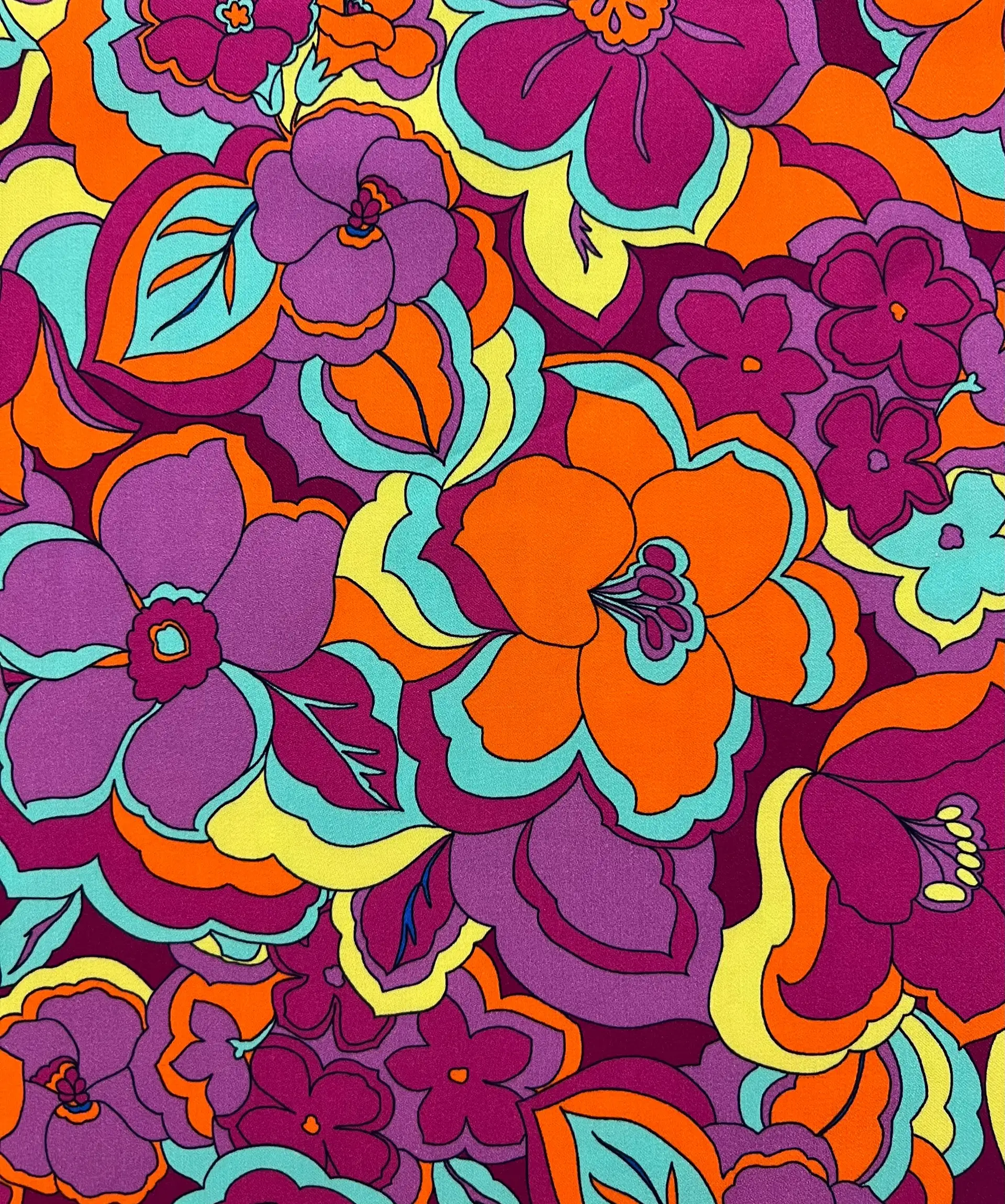 Printed Viscose Challis Sateen on Lavender Ground
