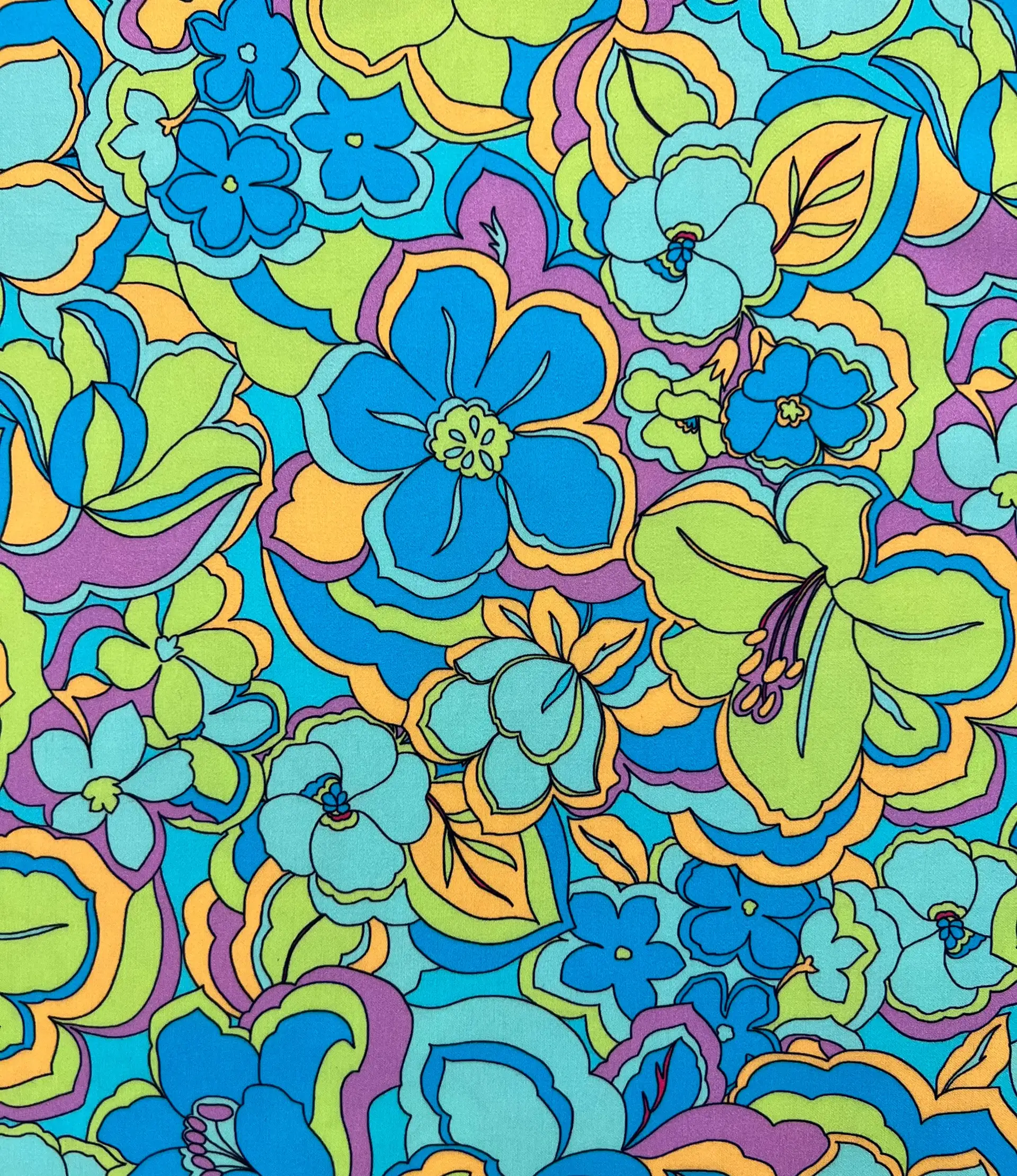 Printed Viscose Challis Sateen on Sky Blue Ground
