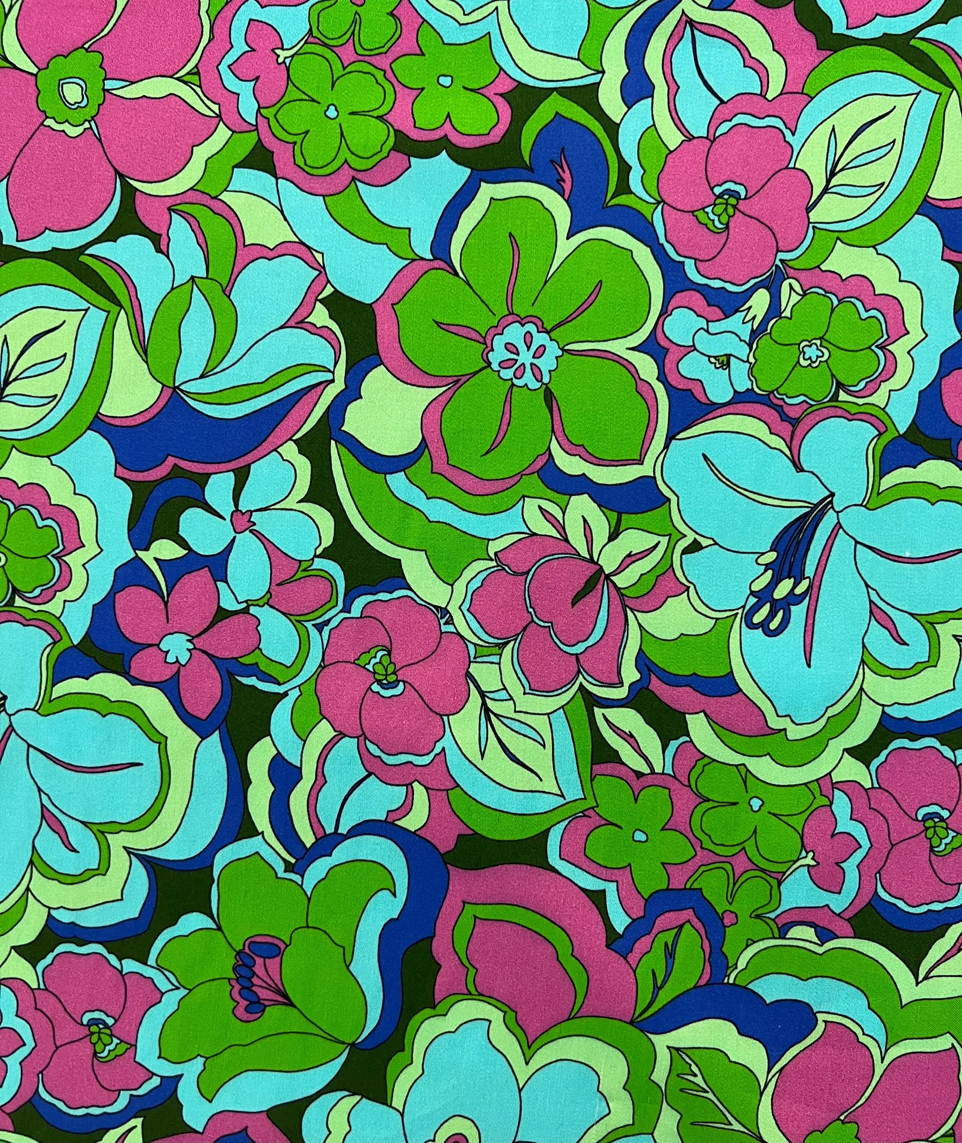 Printed Viscose Challis Sateen on Navy