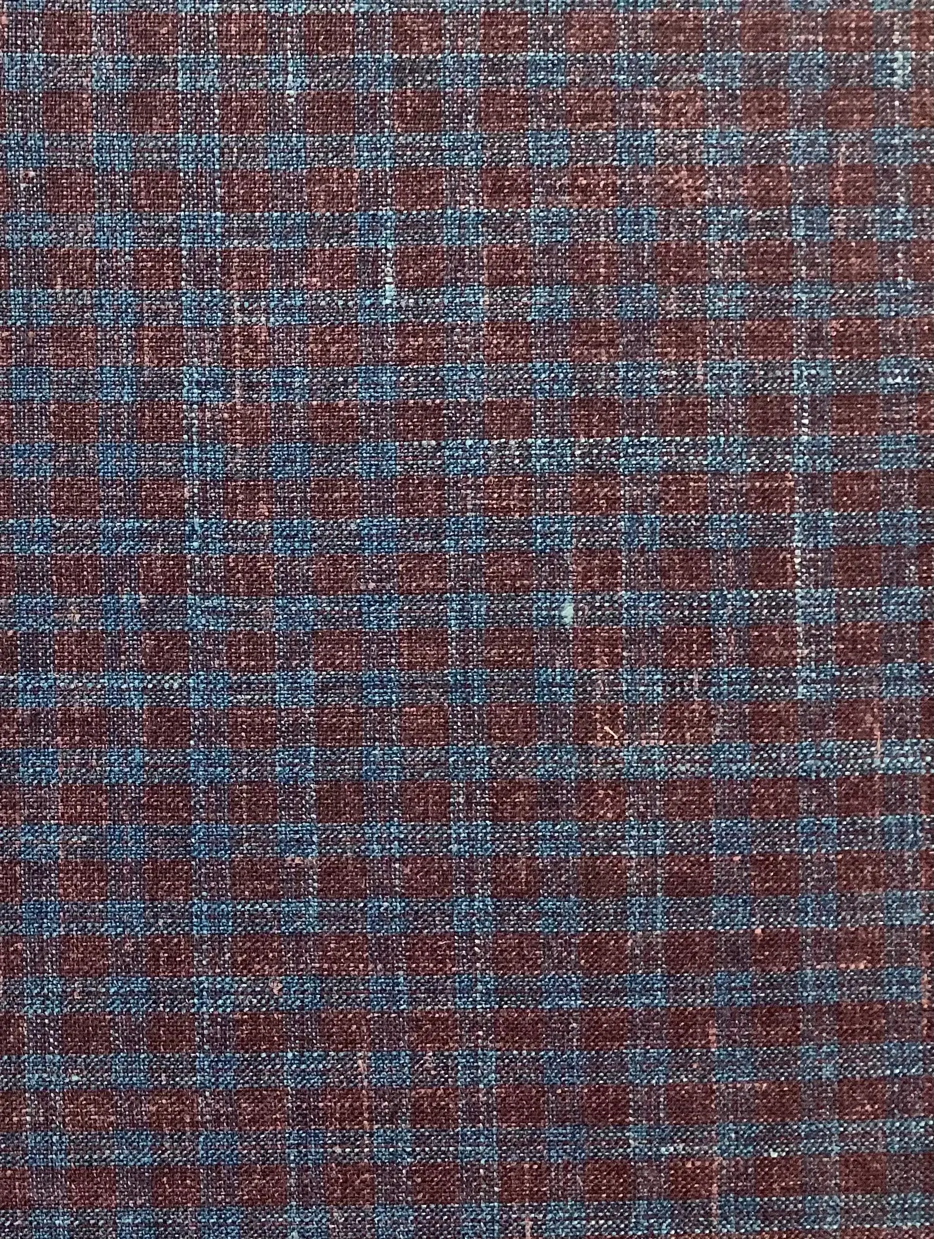 DO NOT USE THIS SKU-Made in Italy Loro Piana Saxxon Wool/Silk/Linen Check In Turquoise & Burgundy