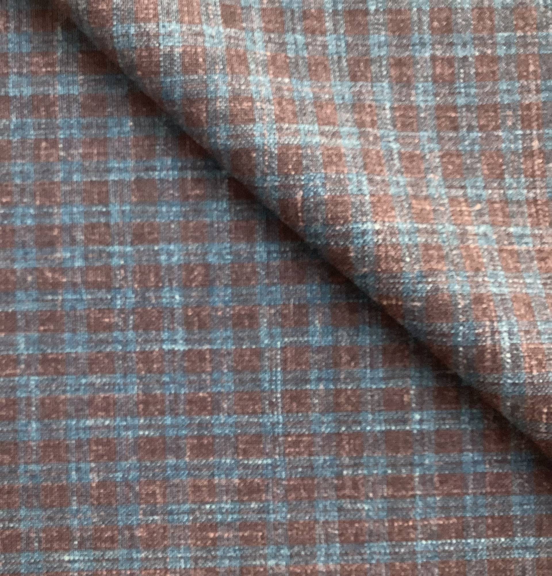 DO NOT USE THIS SKU-Made in Italy Loro Piana Saxxon Wool/Silk/Linen Check In Turquoise & Burgundy