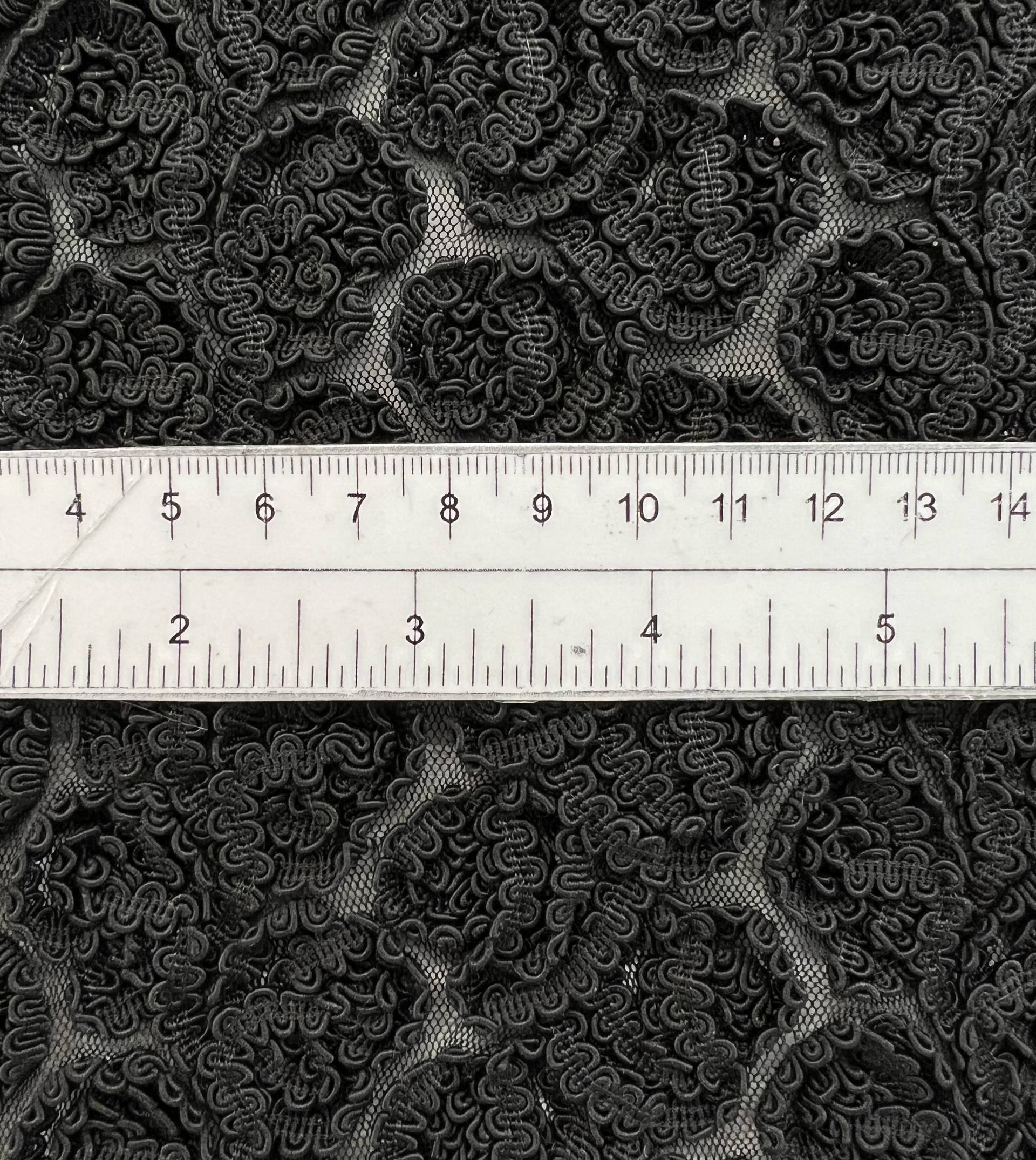 Embroidered Tulle with Rayon Corded Ribbon in Black