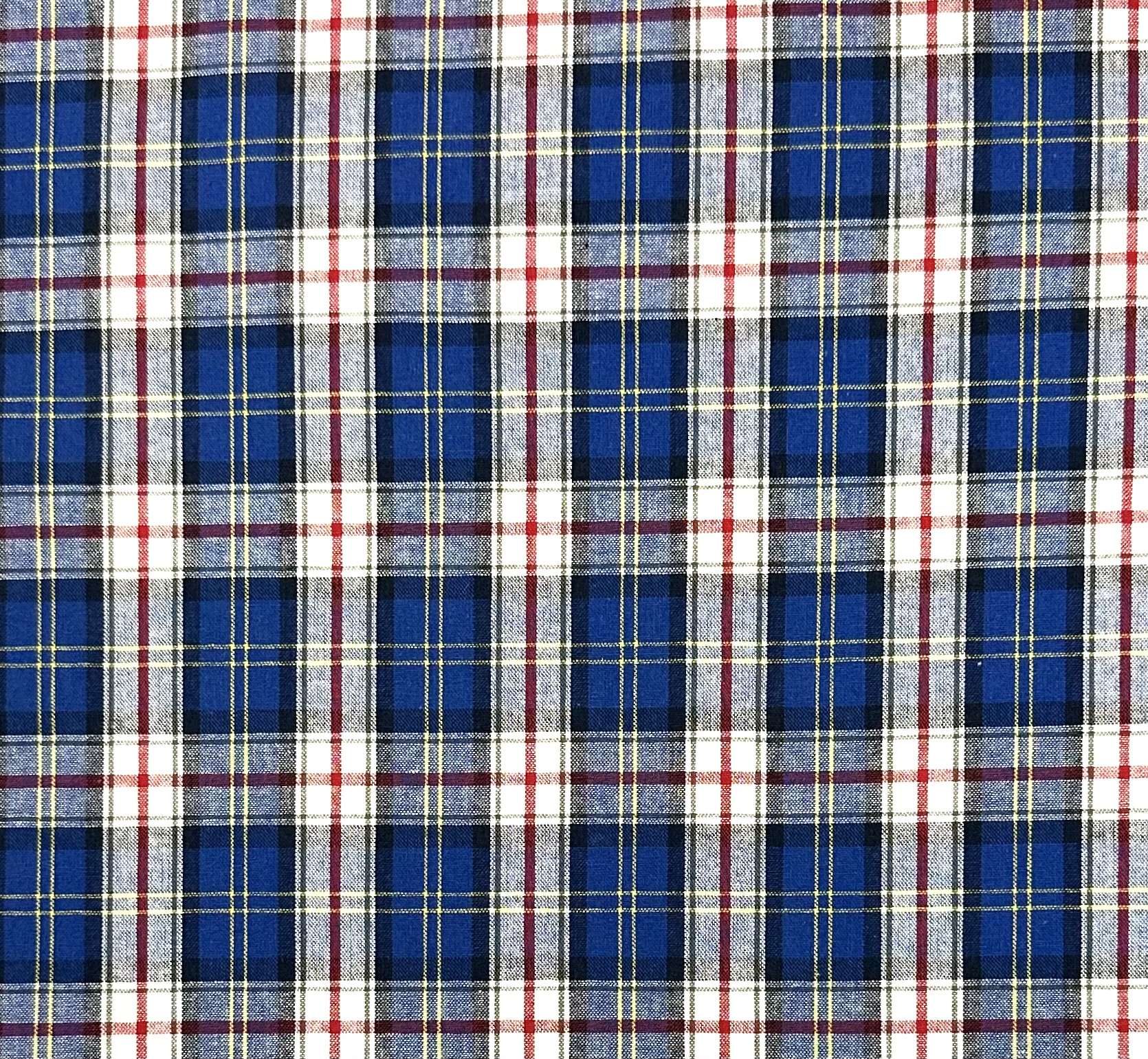 Cotton Madras Plaid in Royal White