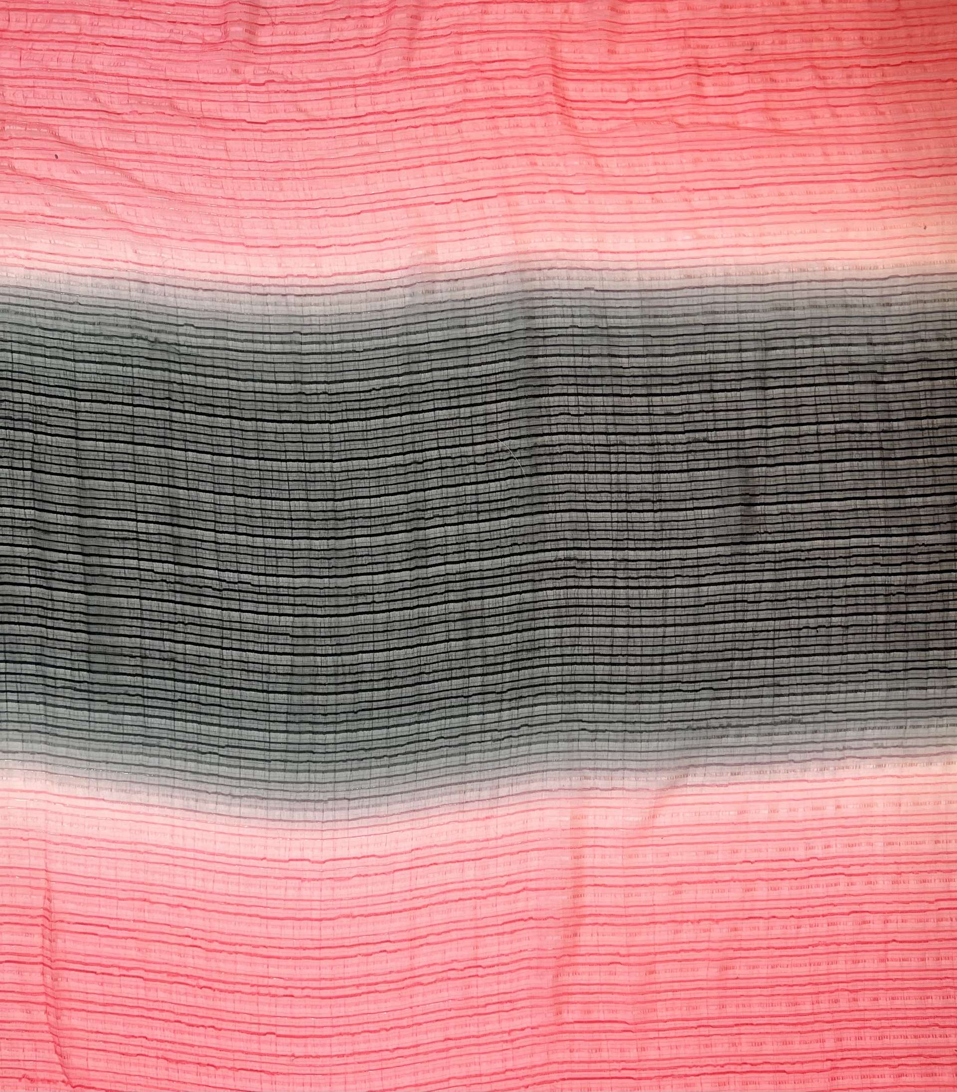 Silk Lurex Ombre Chiffon Stripe in Coral/Red/Grey/Pink