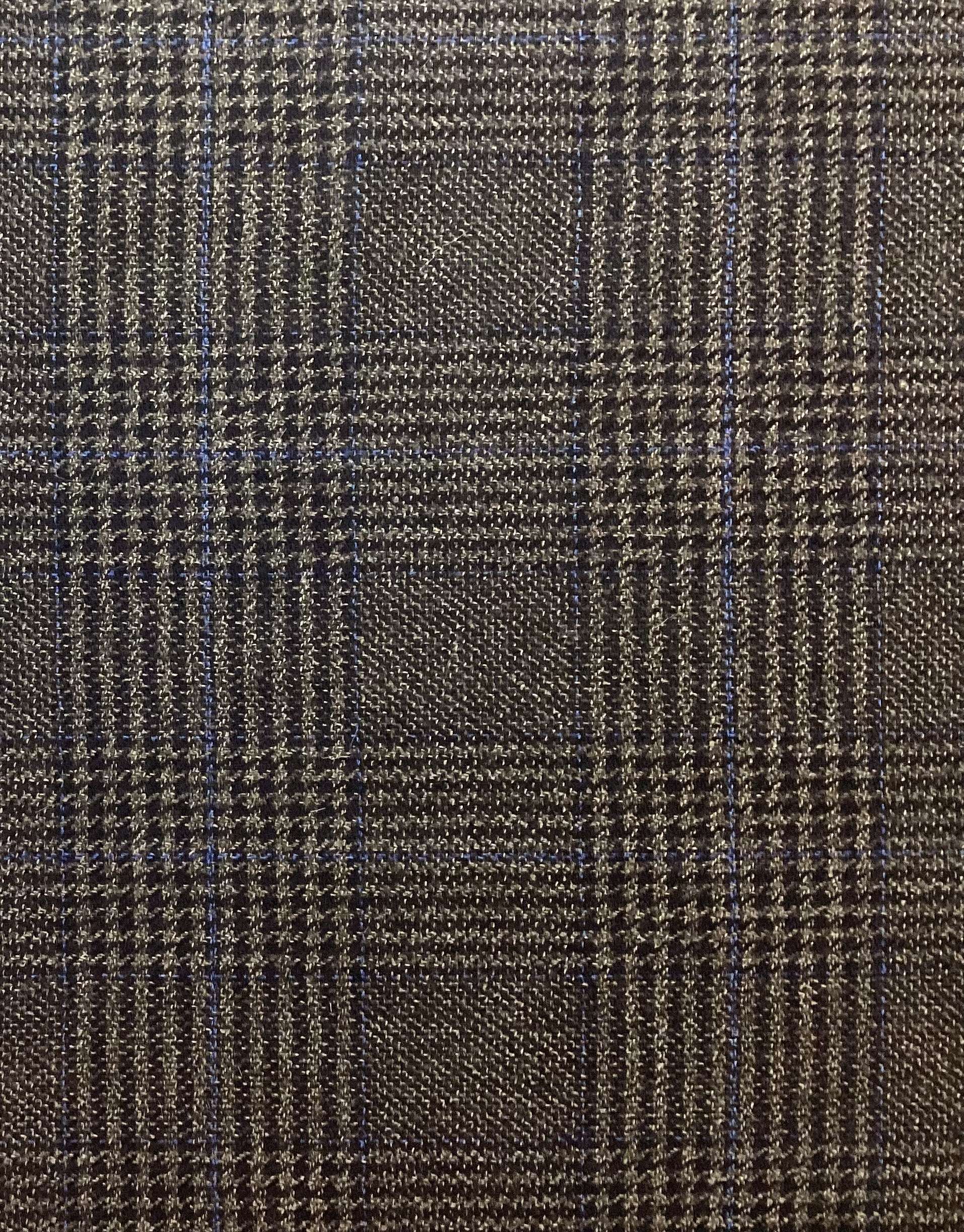Italian Loro Piana Saxxon Wool Cashmere Plaid Suiting in Black Cornflower