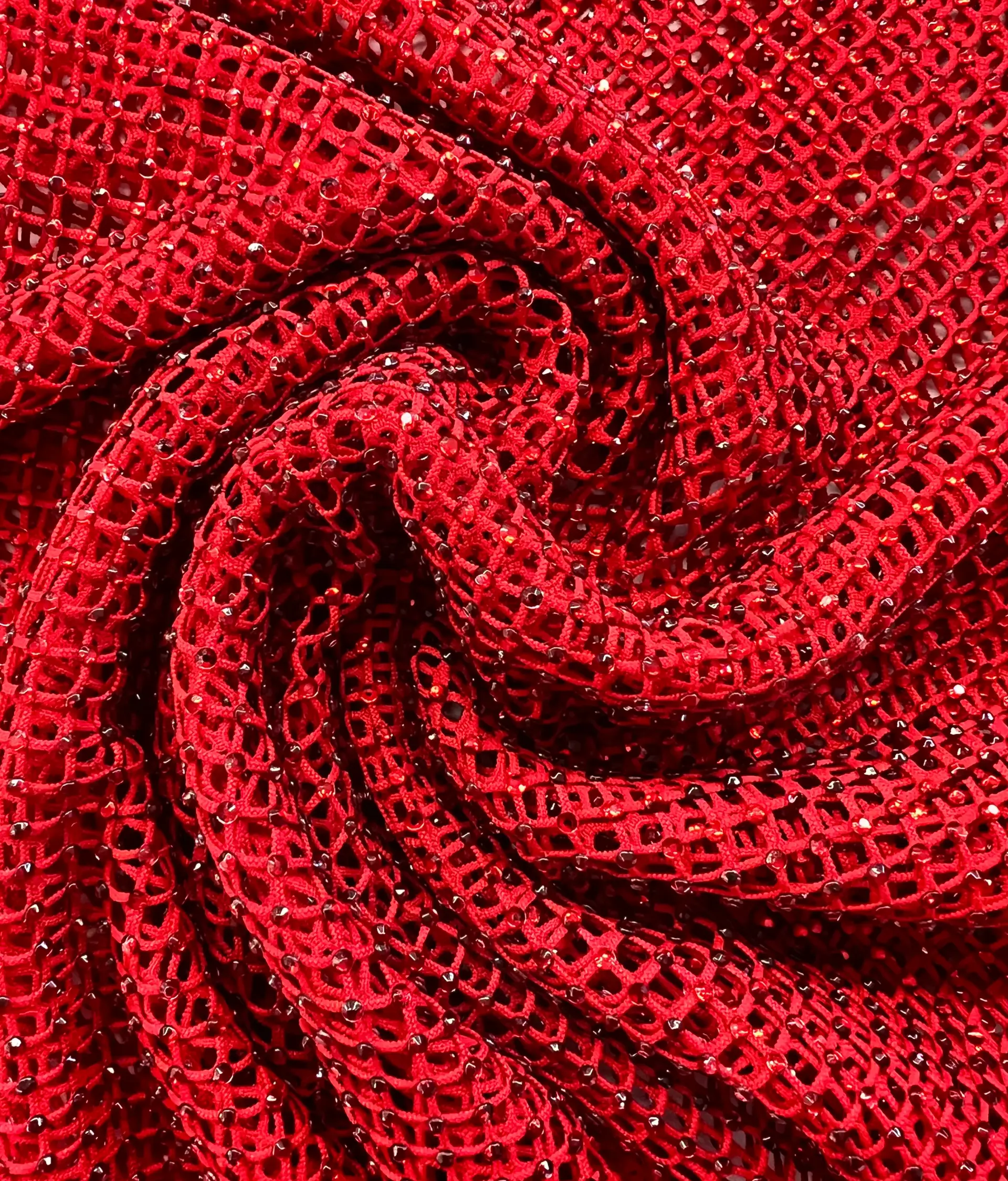 Crystals on Fishnet in Red