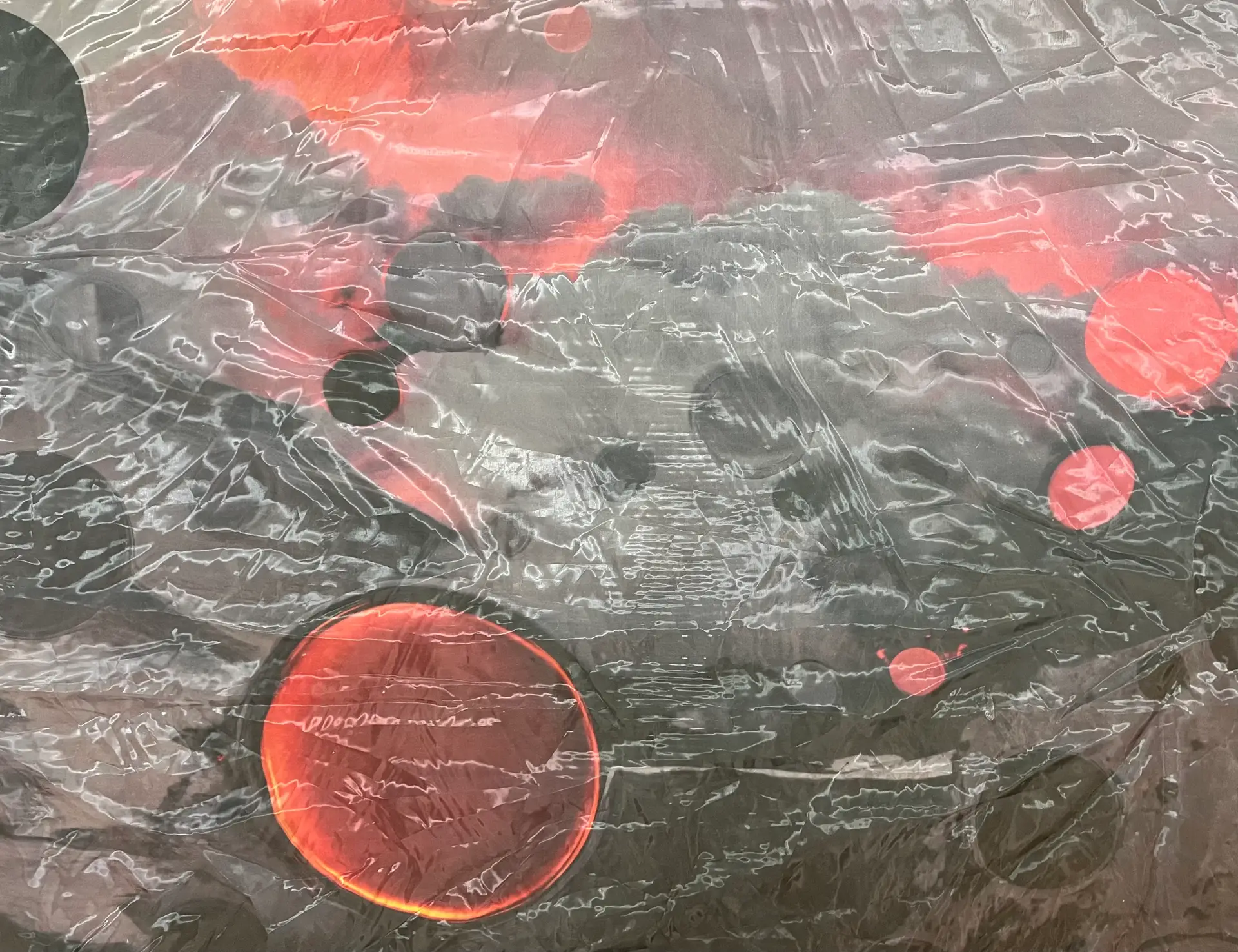 Abstract Extra Fine Polyester Organza Panel in Red