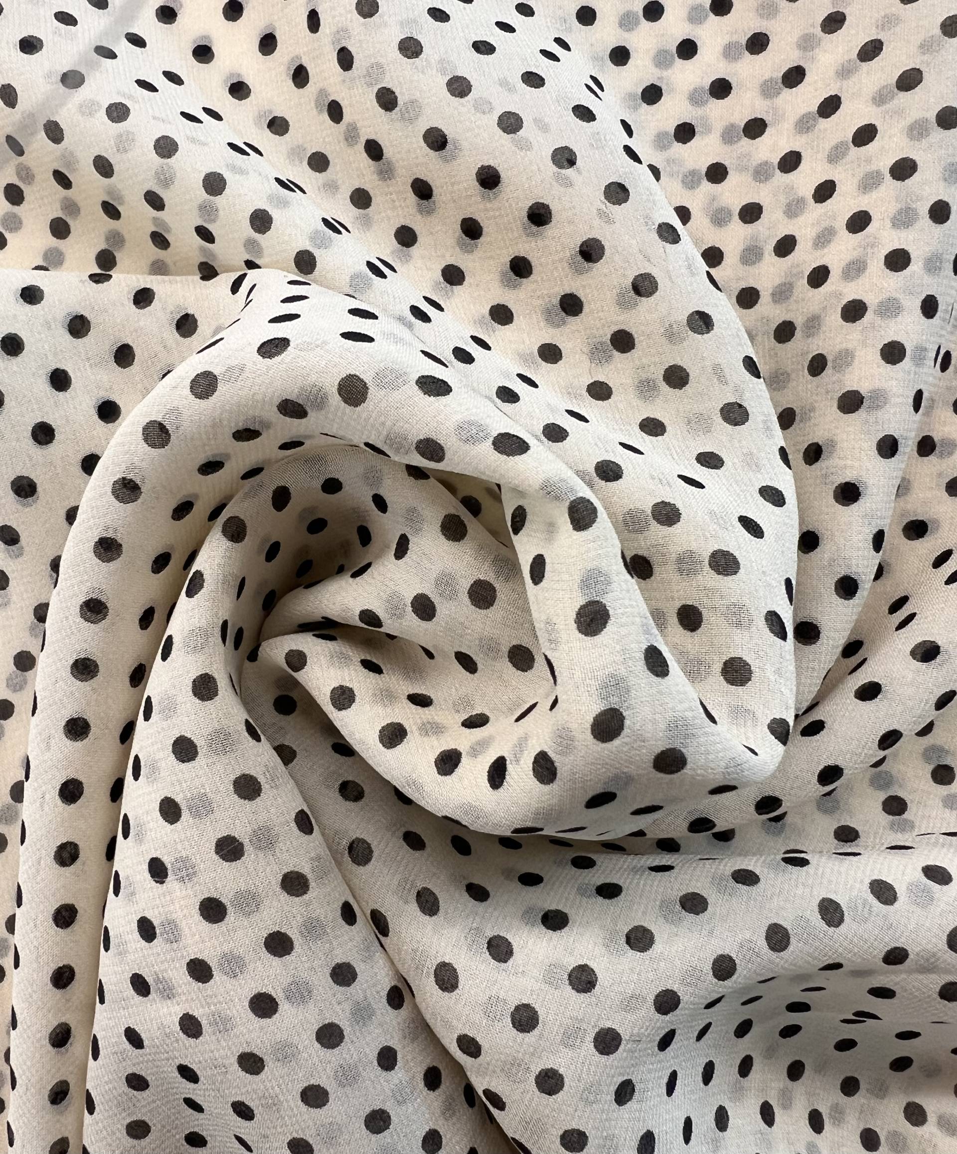 Printed Silk Chiffon Cream and Black Dots
