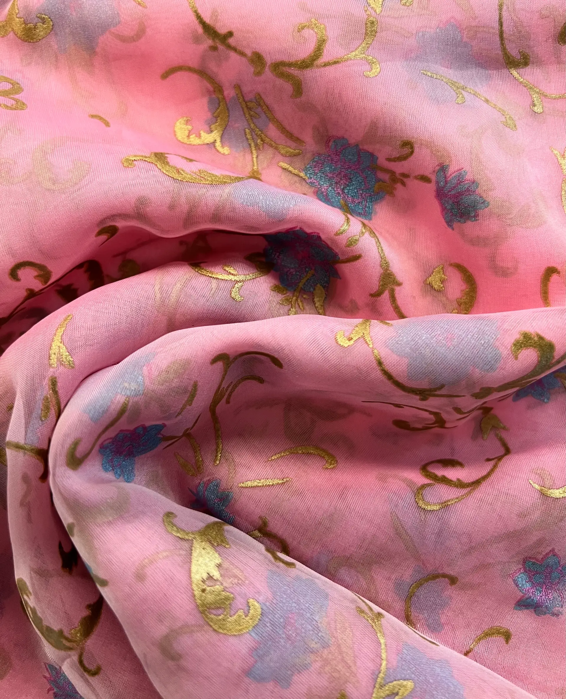 Metallic Foil Printed Pure Silk Chiffon