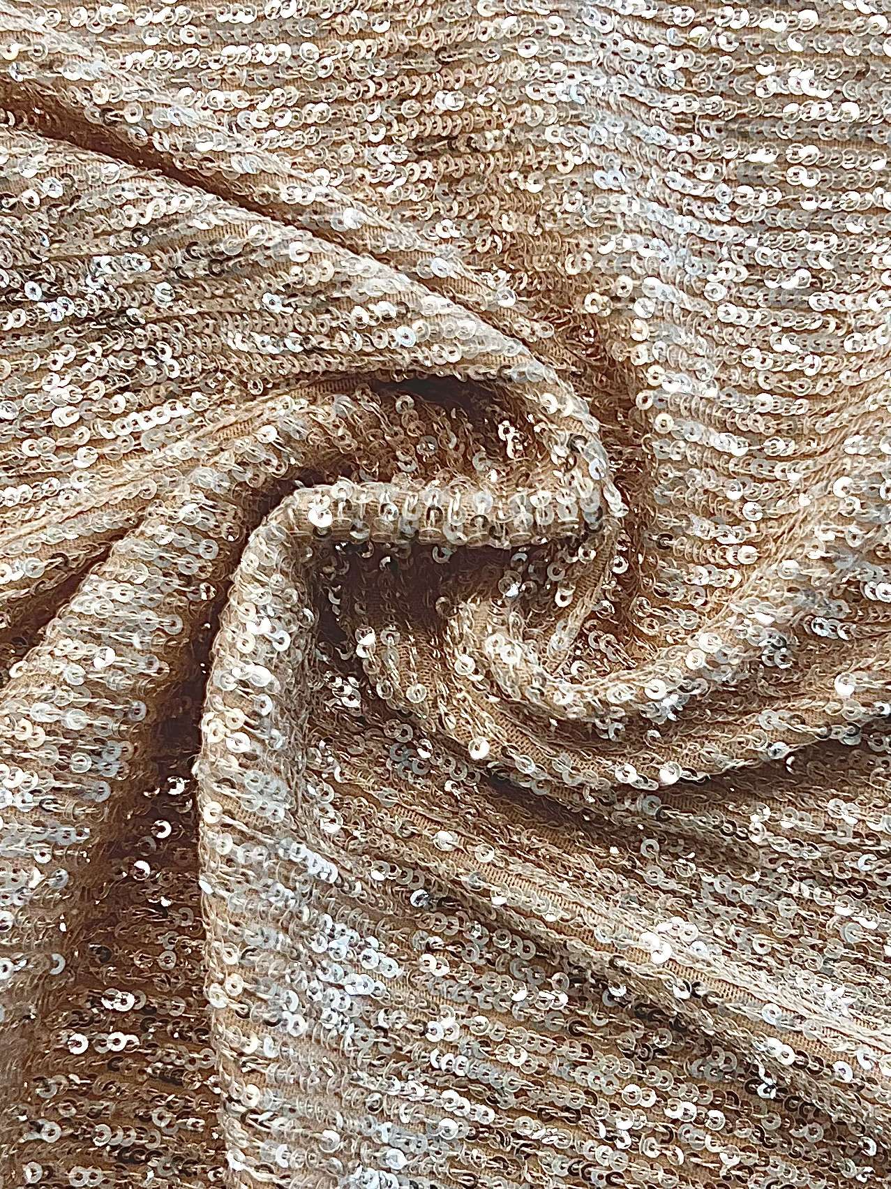 Mini Sequins on Stretch Tulle in Nude