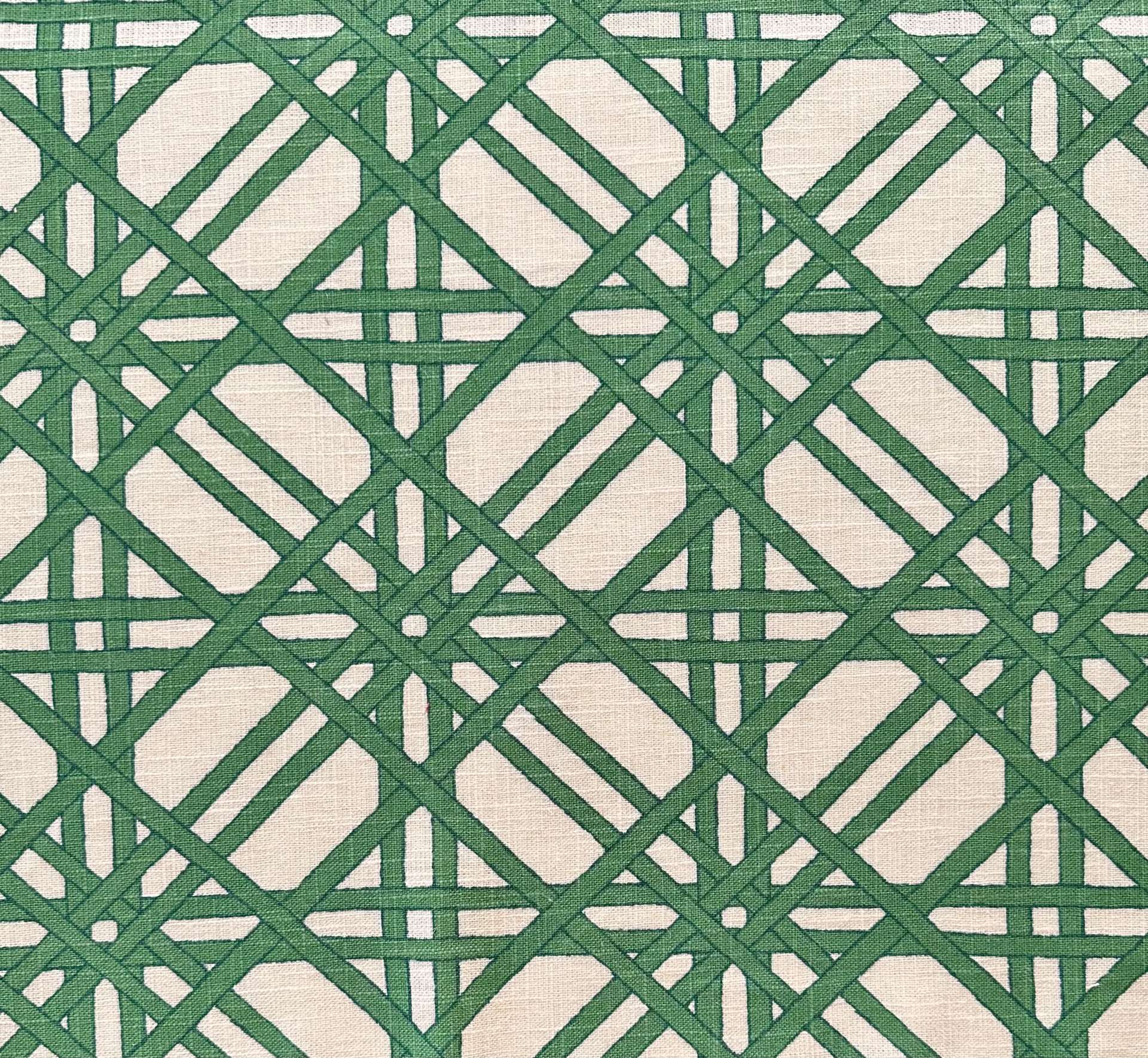 Linen Viscose Upholstery Geometric Print in Garden Green Ivory