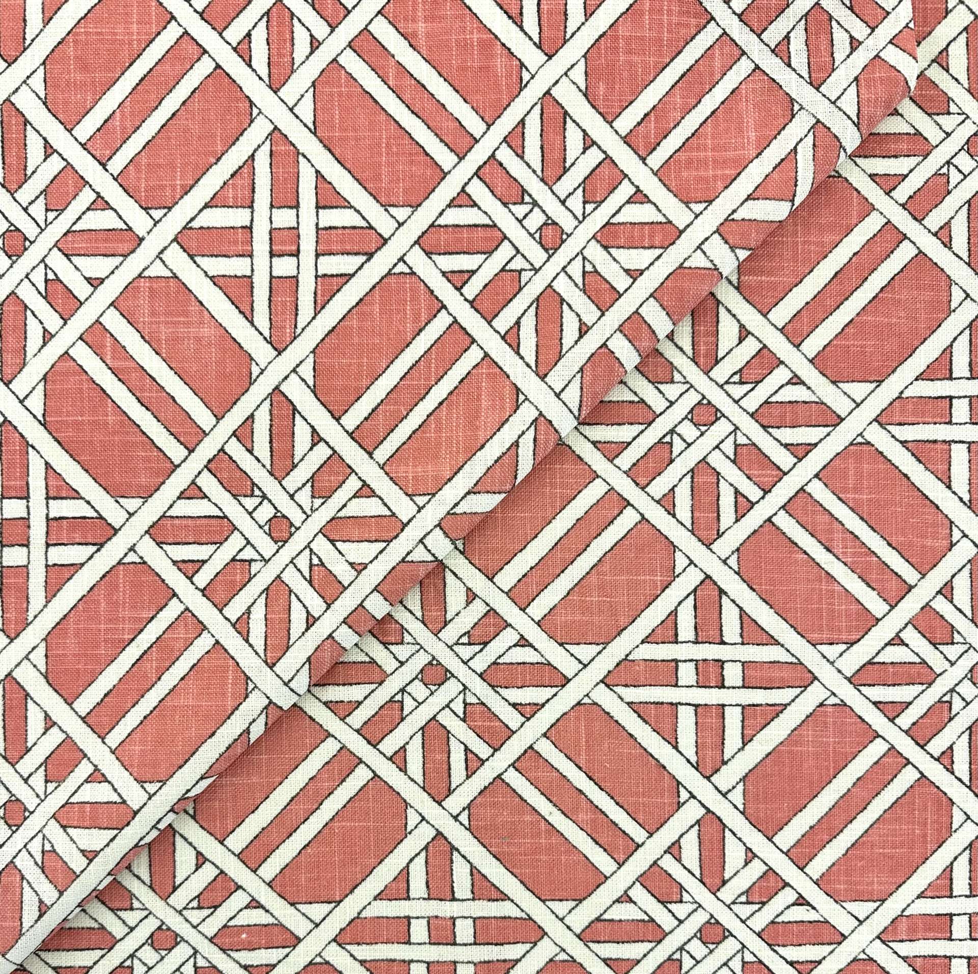 Linen Viscose Upholstery Geometric Print in Coral Natural