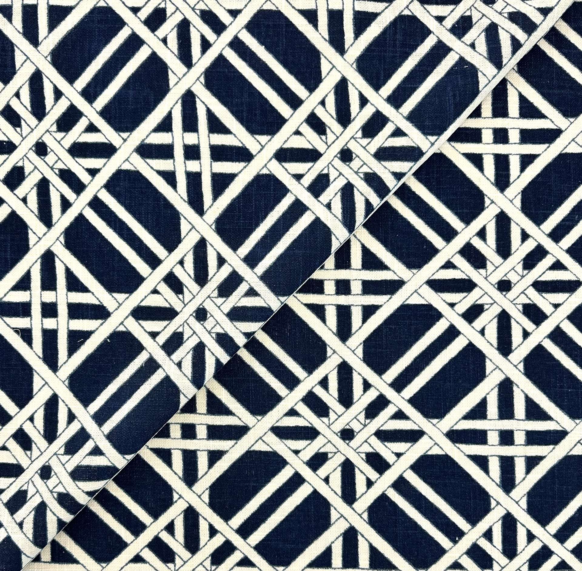 Linen Viscose Upholstery Geometric Print in Navy Natural
