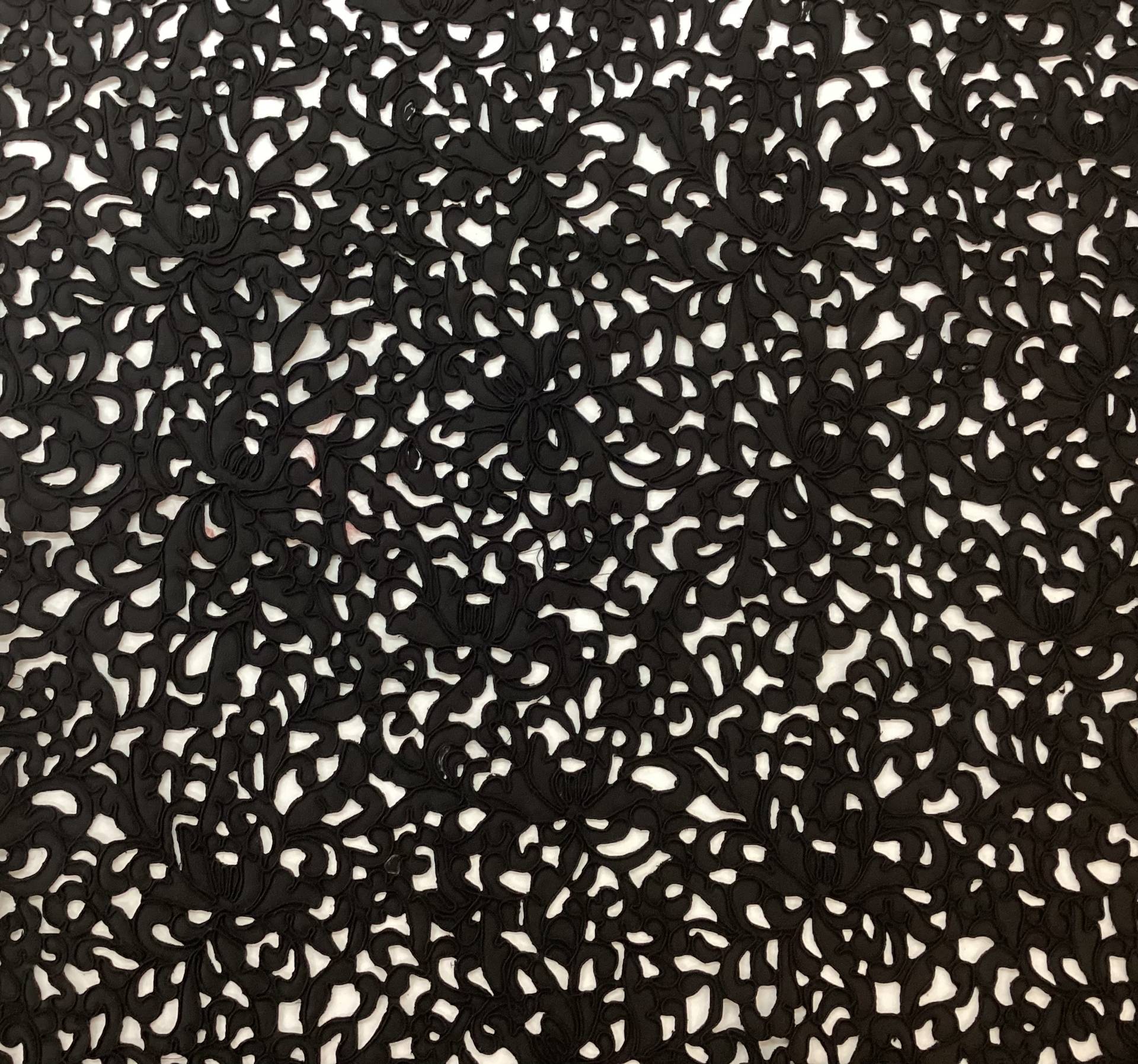 Laser Cut Polyester Satin with Soutach in Black