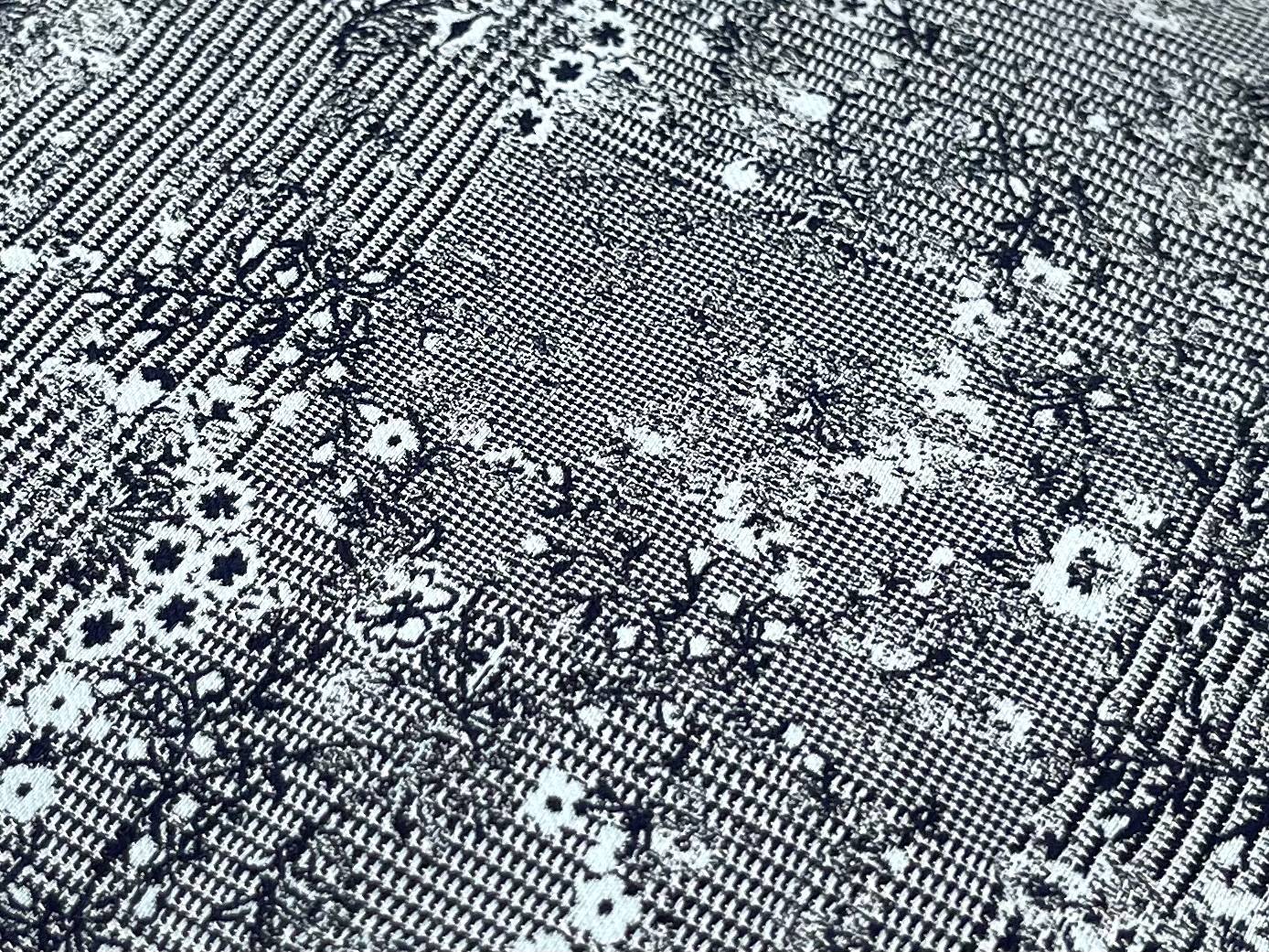 Stretch Cotton Brocade Small Floral Over Glen Plaid