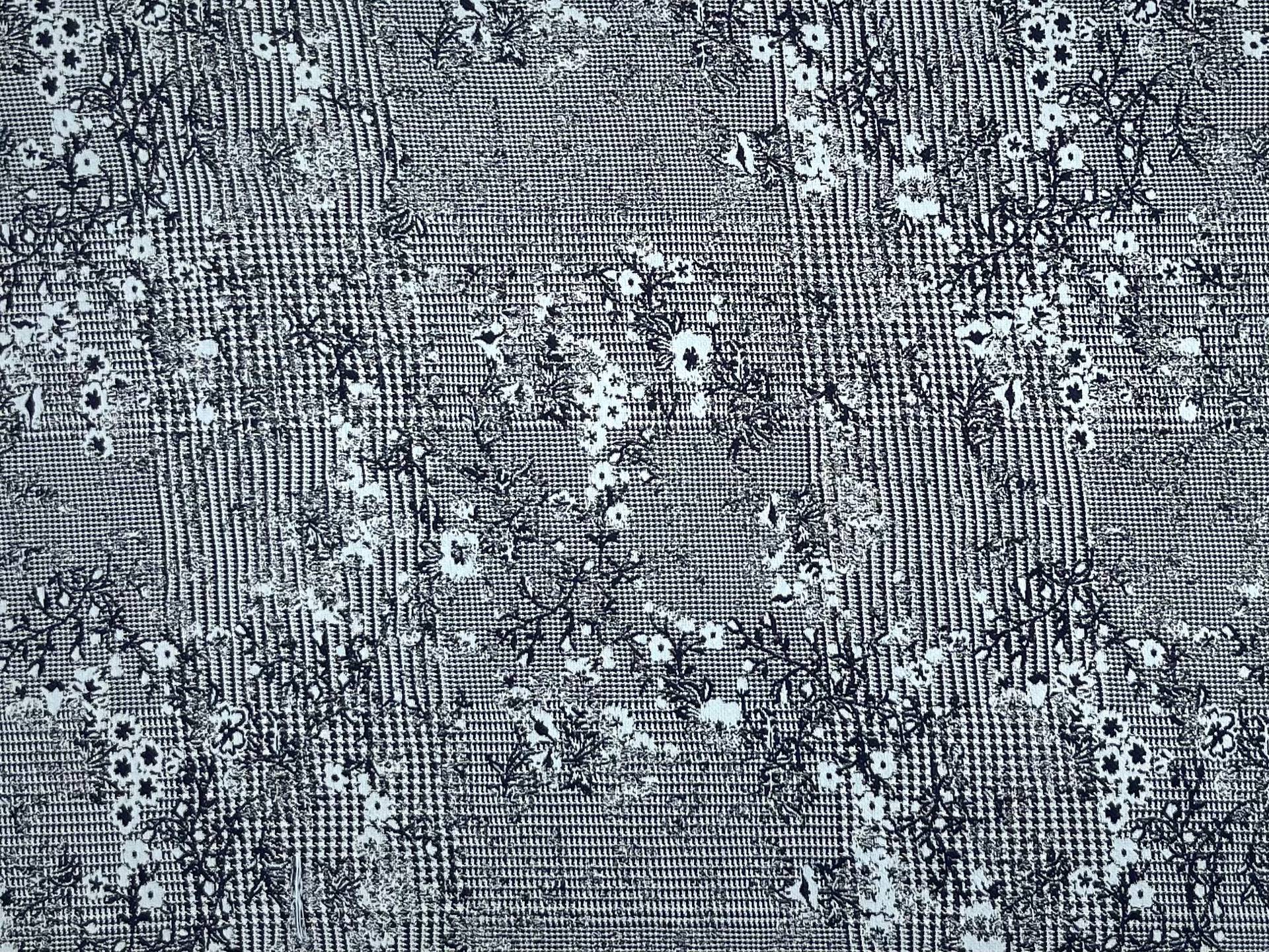 Stretch Cotton Brocade Small Floral Over Glen Plaid