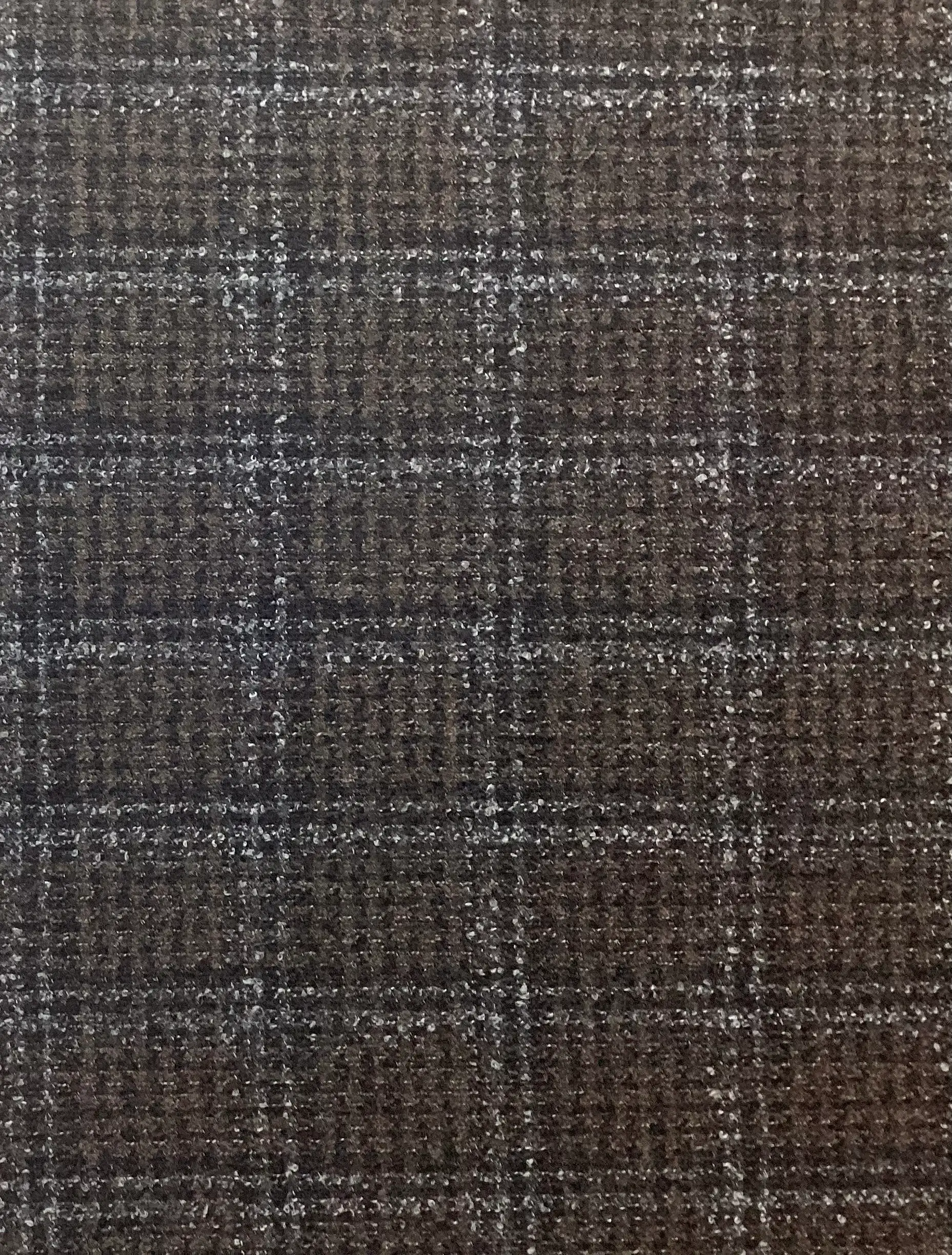 Italian Wool Polyester Plaid Suiting in Black Espresso