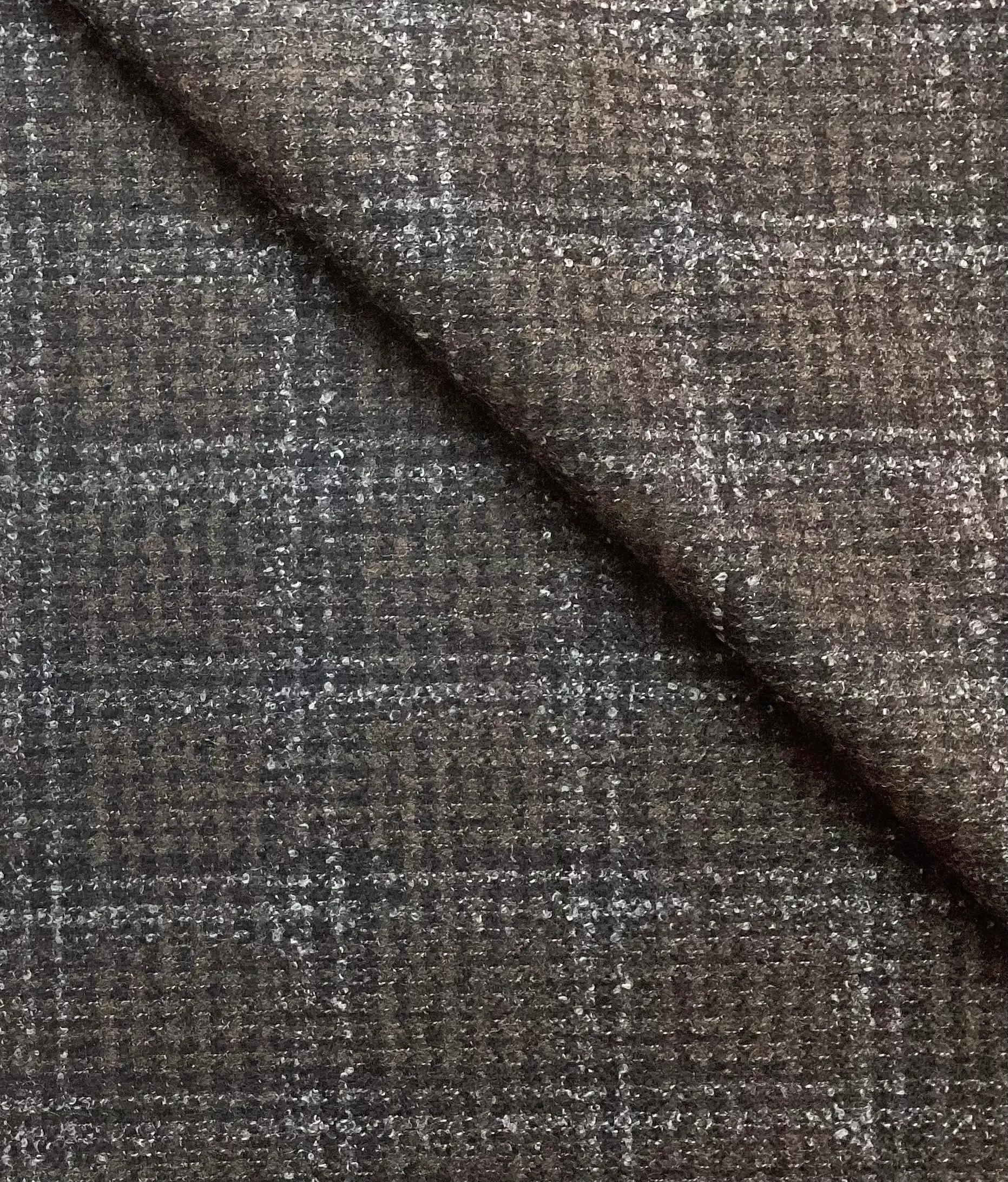 Italian Wool Polyester Plaid Suiting in Black Espresso