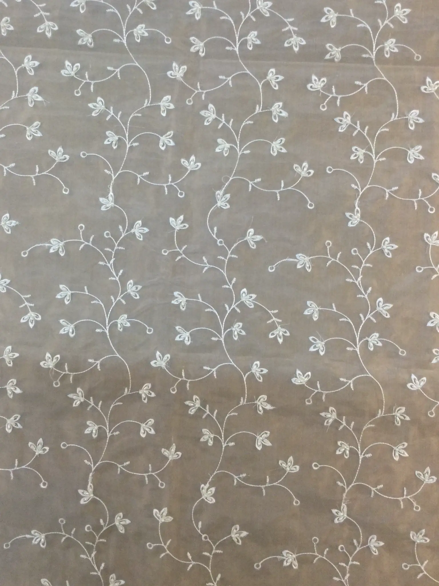 Embroidered Silk Organza w/ Pearls in Off White