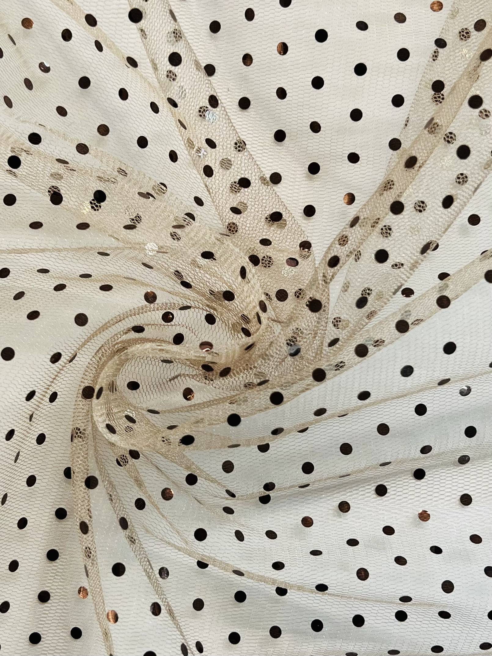Metallic Dotted Tulle in Taupe