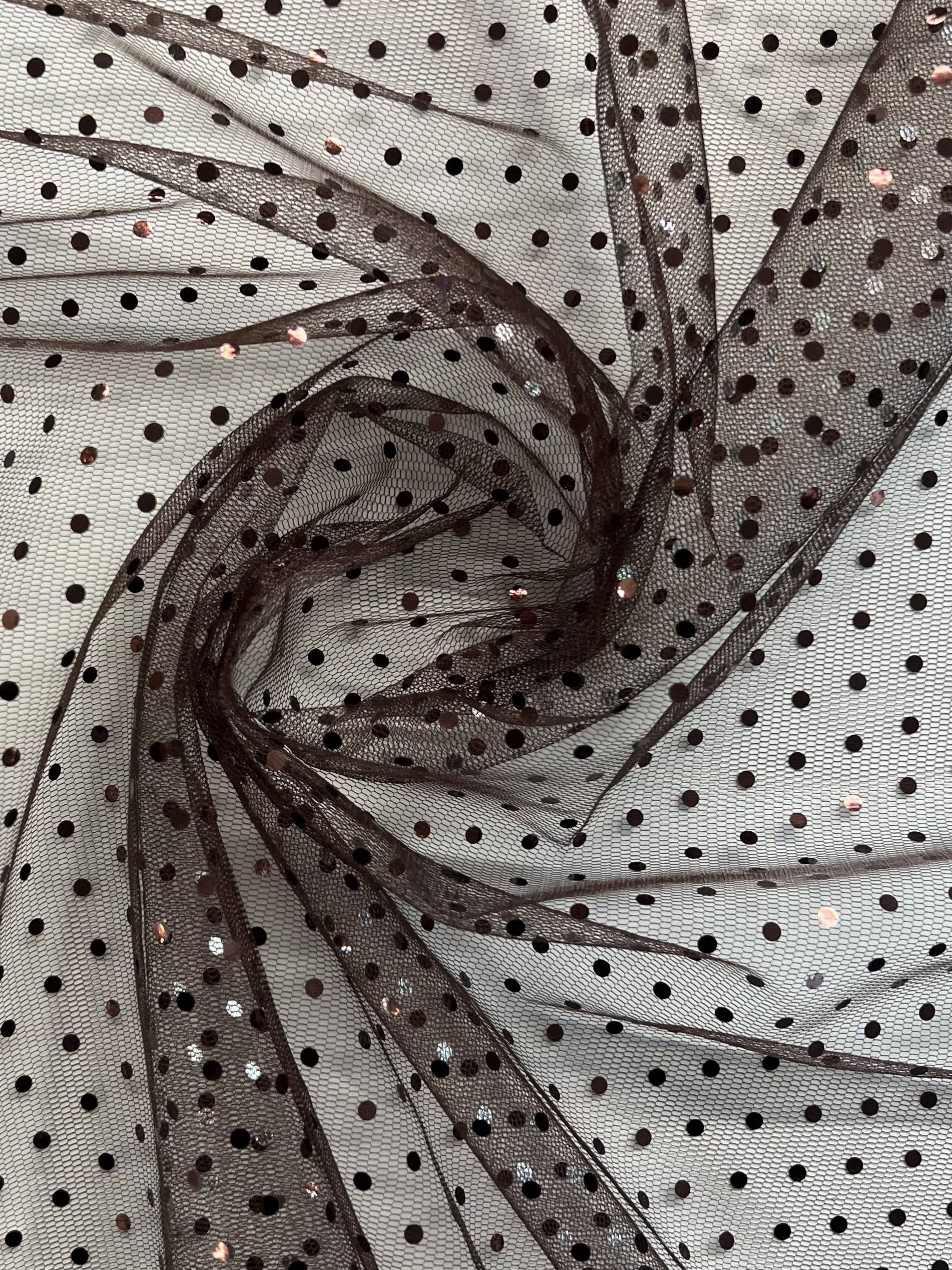 Metallic Dotted Tulle in Brown