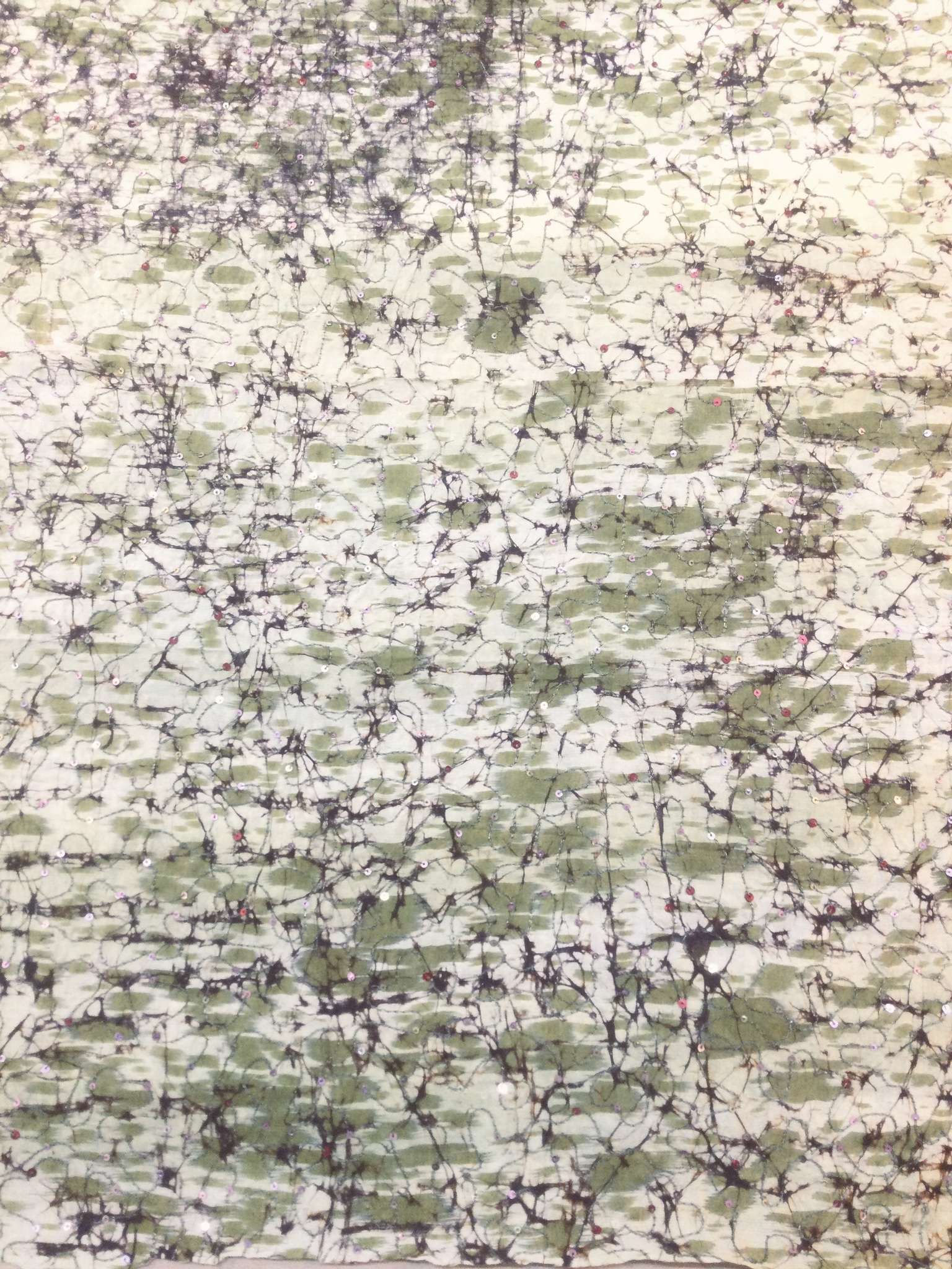 Sequins on Tissue Silk Shantung in Greens