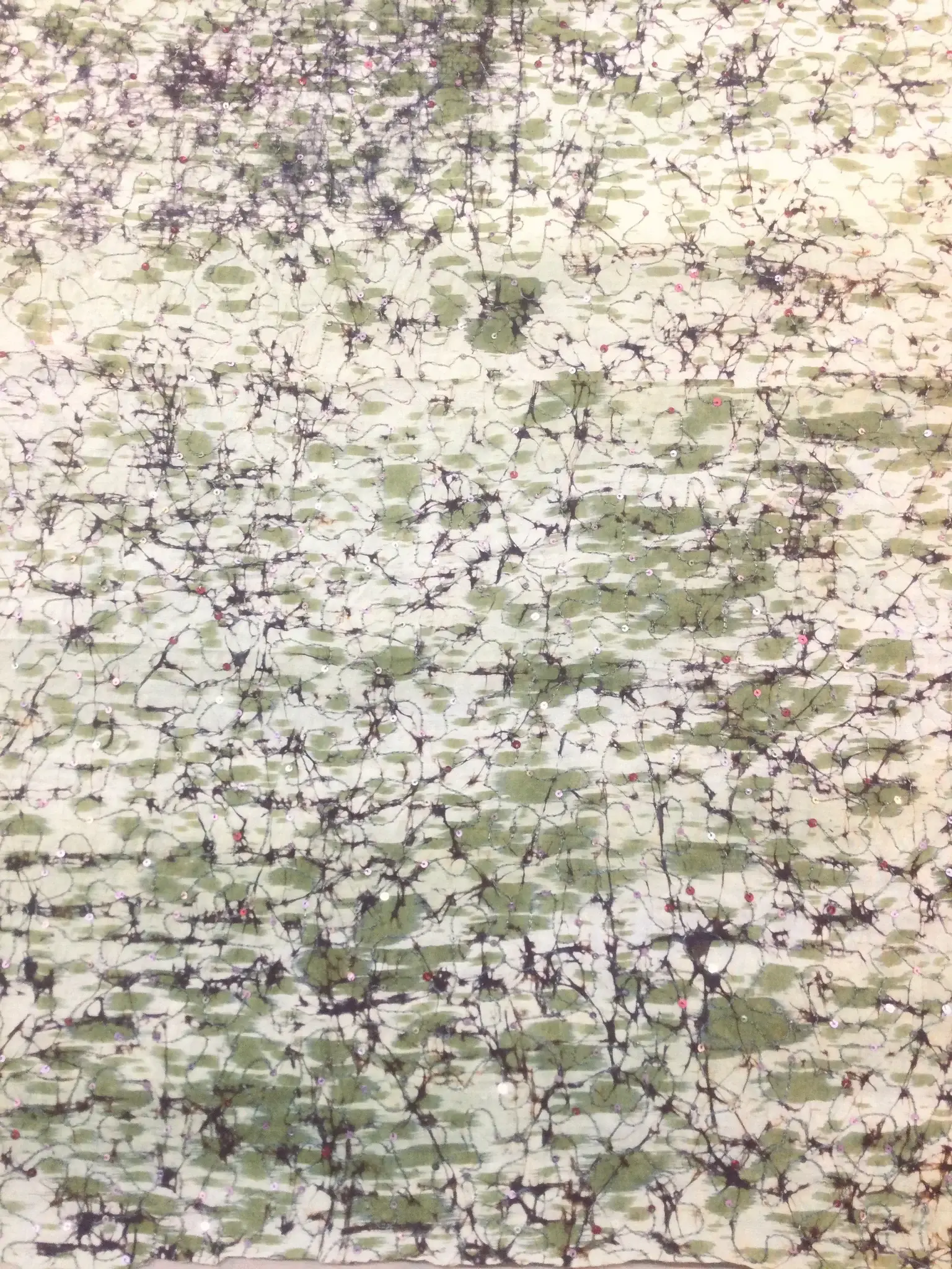 Sequins on Tissue Silk Shantung in Greens